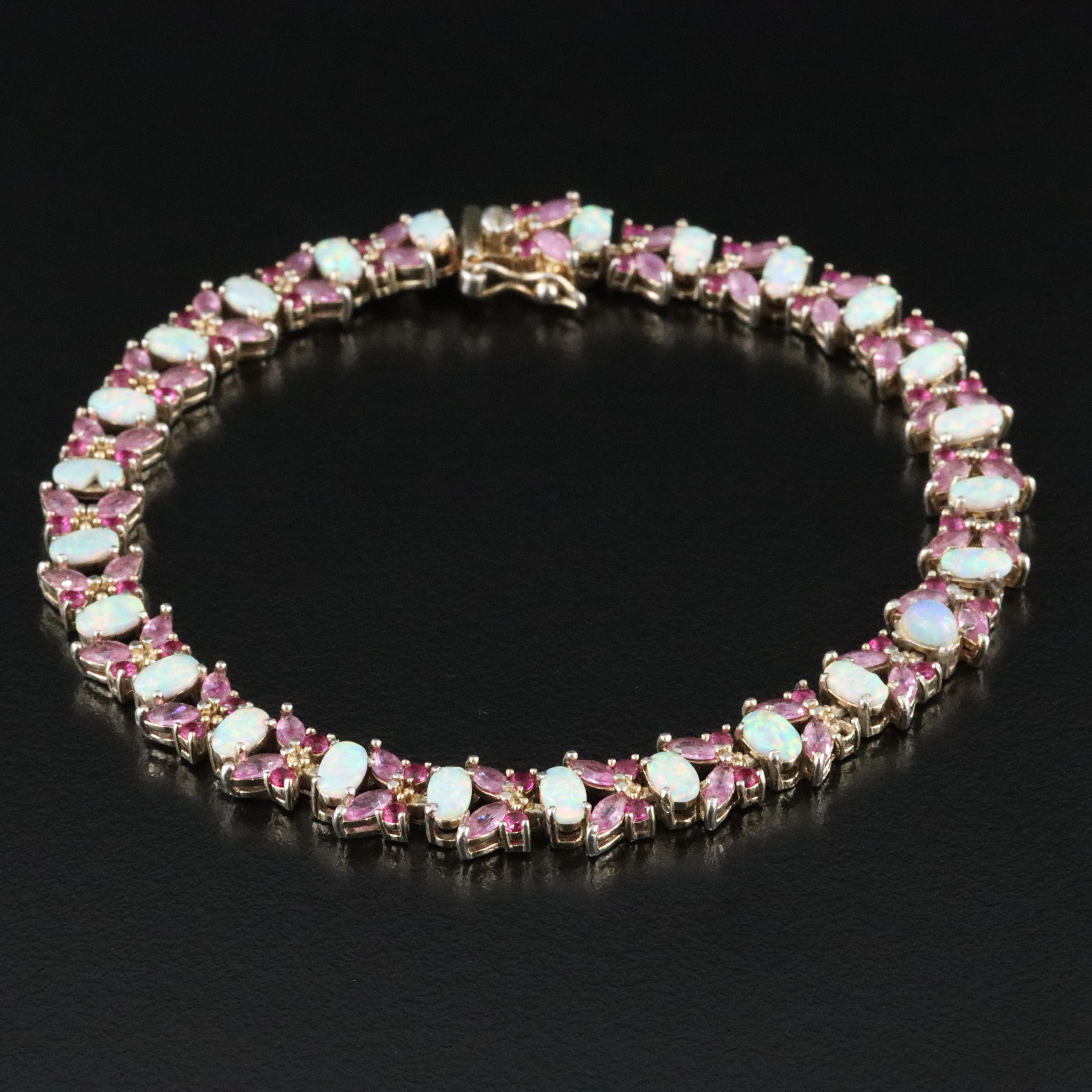 Sterling Opal, Ruby, and Pink Sapphire Bracelet