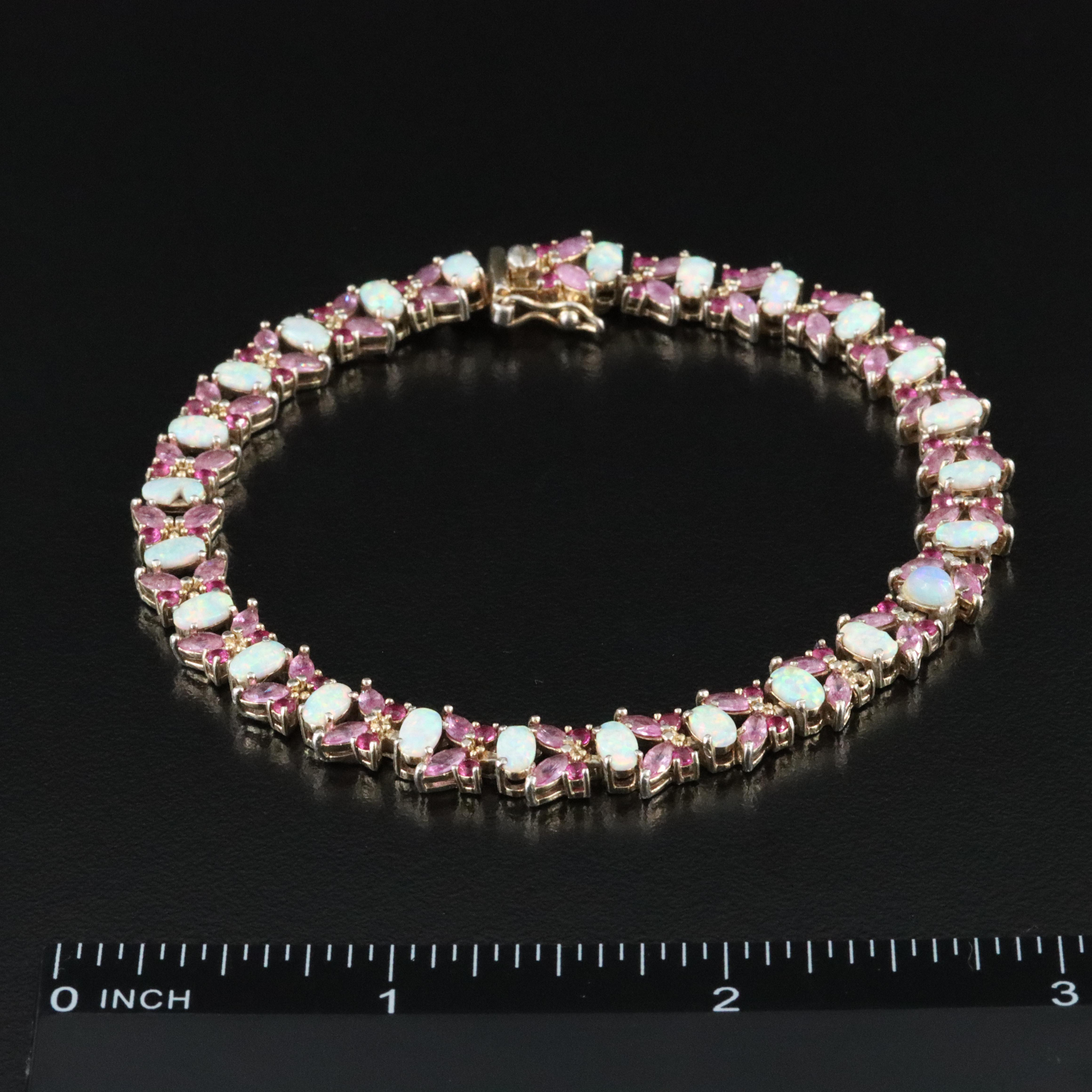 Sterling Opal, Ruby, and Pink Sapphire Bracelet