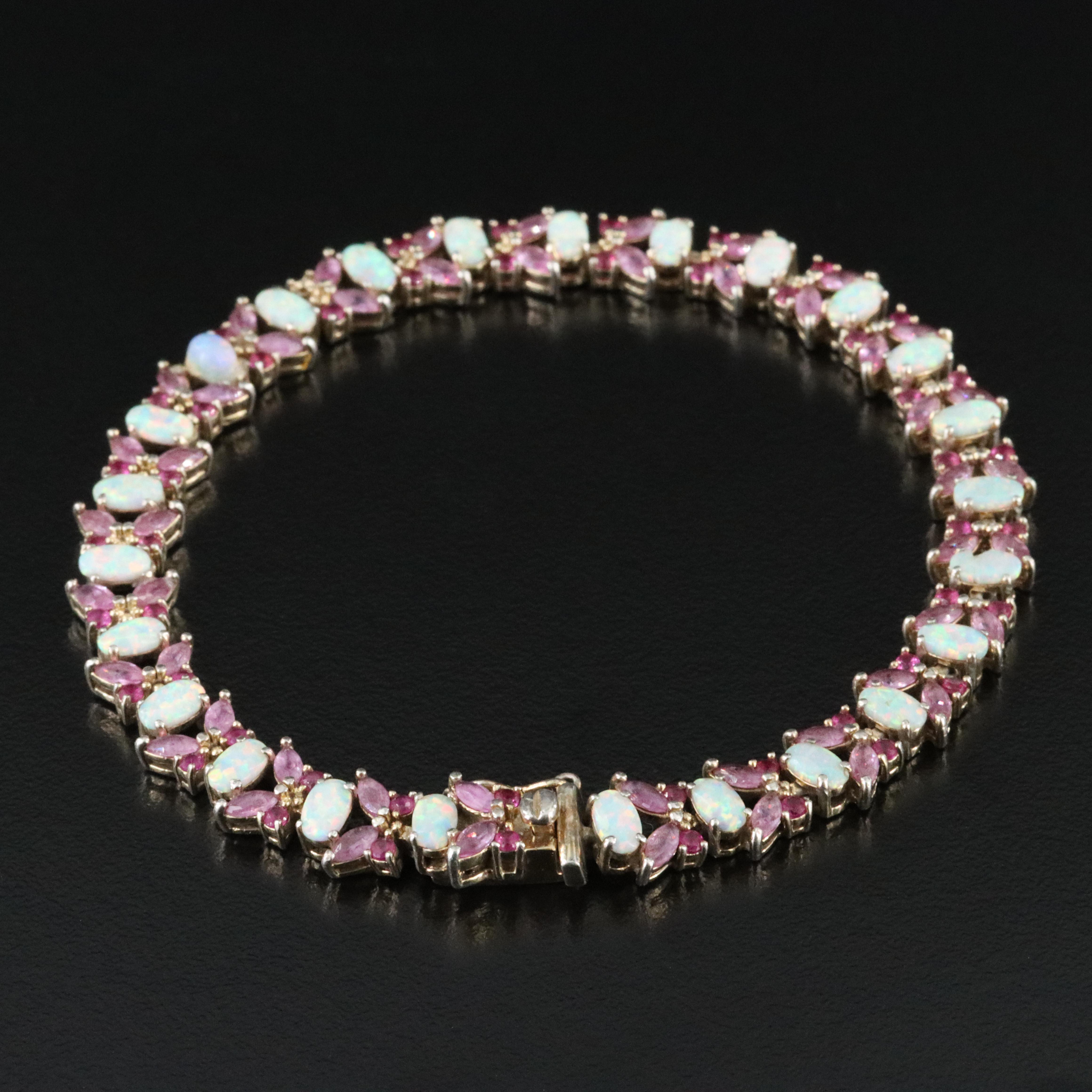 Sterling Opal, Ruby, and Pink Sapphire Bracelet