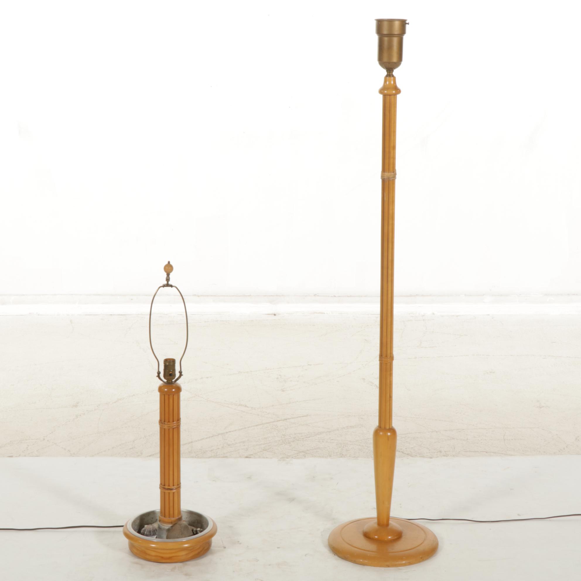 Wood "Bundle of Canes"  Floor and Table Lamps, Mid-20th Century