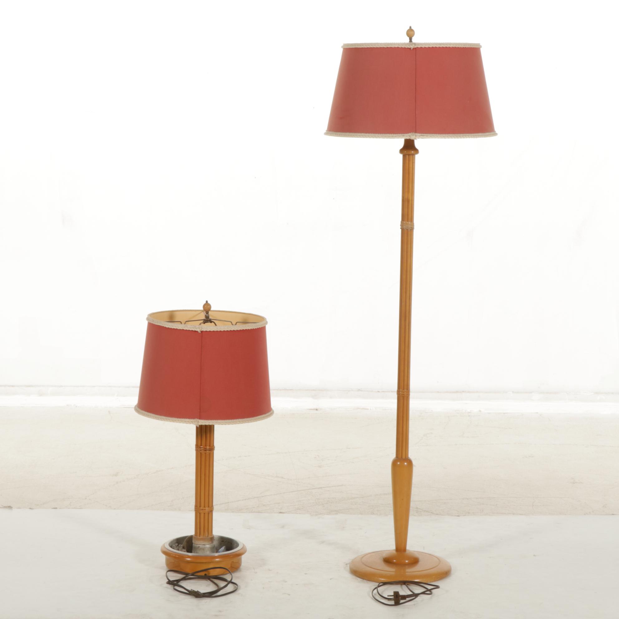 Wood "Bundle of Canes"  Floor and Table Lamps, Mid-20th Century
