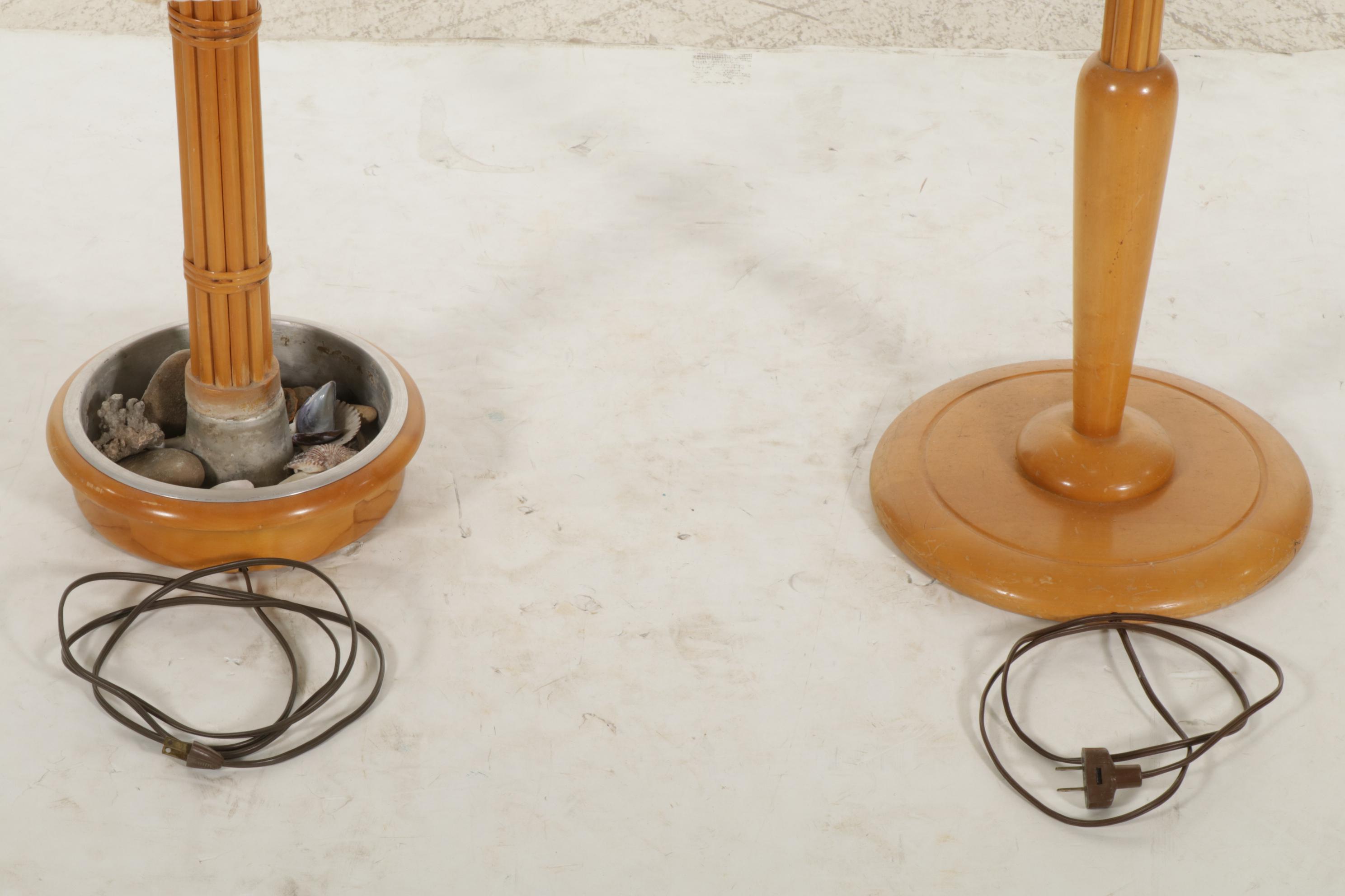 Wood "Bundle of Canes"  Floor and Table Lamps, Mid-20th Century