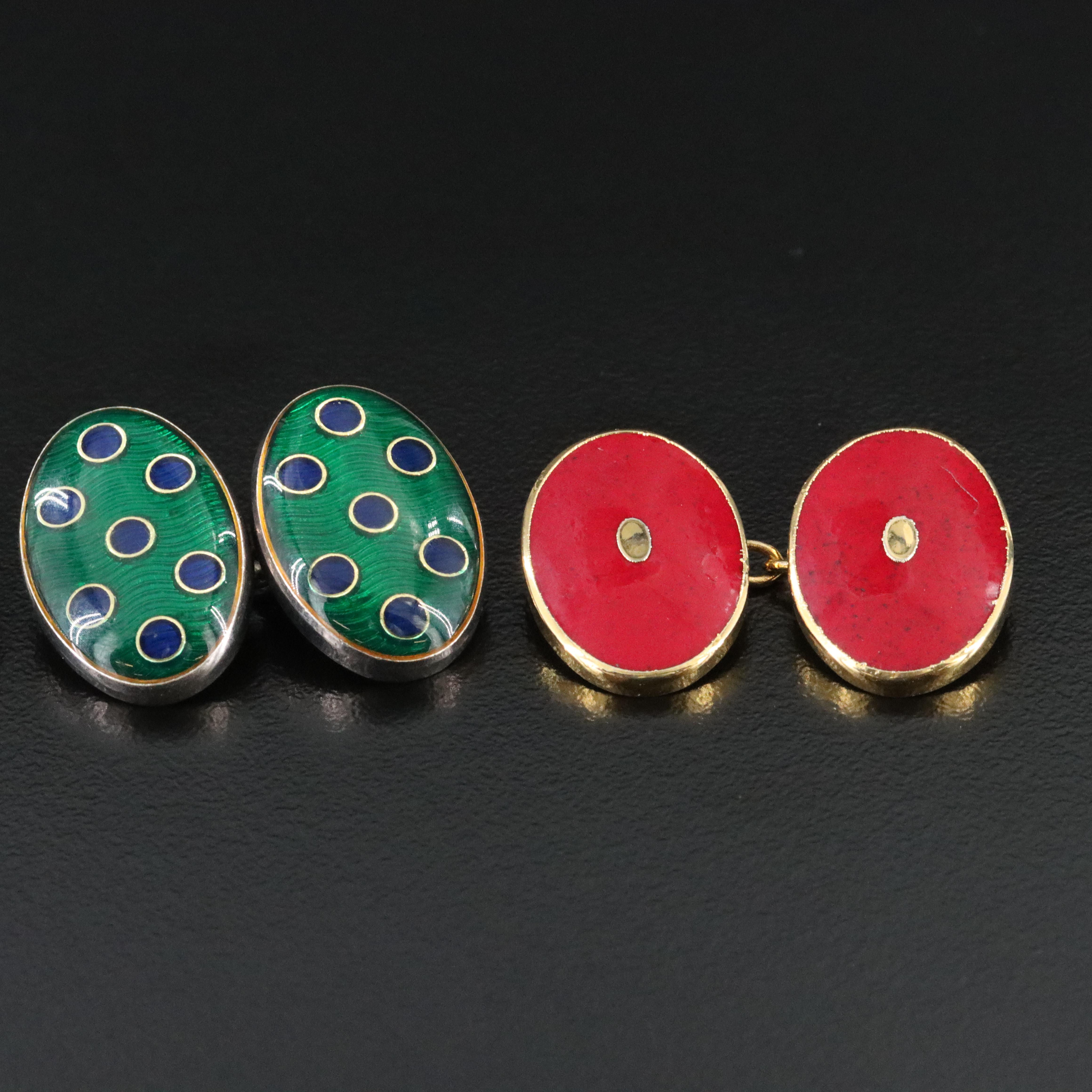 Enamel Cufflinks Including Single Paul Stuart Sterling