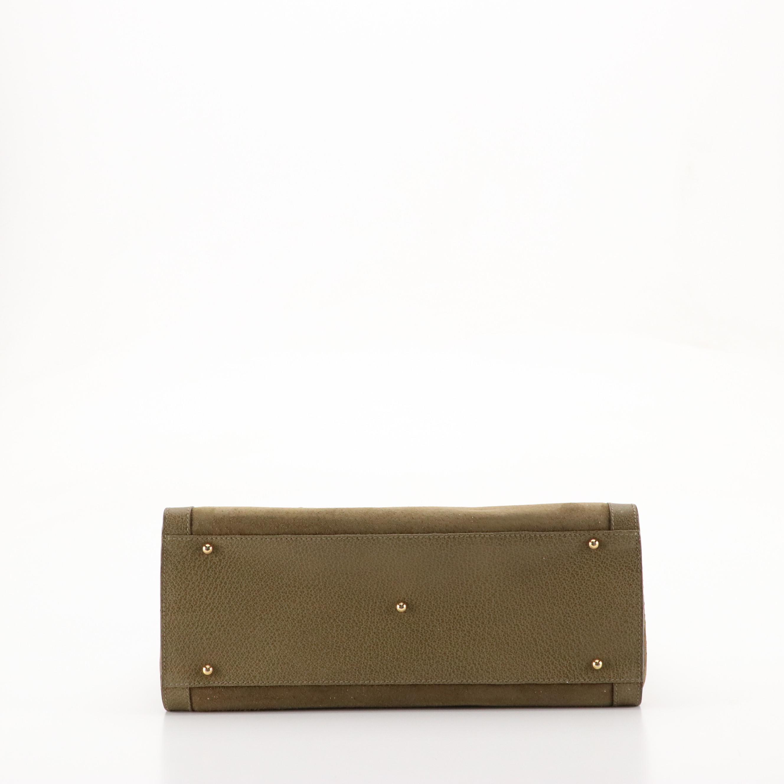 Gucci Diana Bamboo Handle Tote in Olive Green Suede and Cinghiale Leather Trim