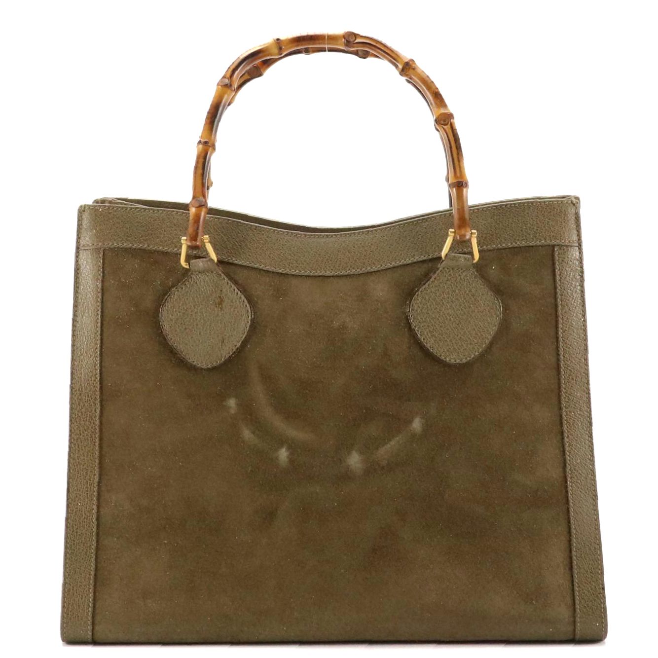 Gucci Diana Bamboo Handle Tote in Olive Green Suede and Cinghiale Leather Trim