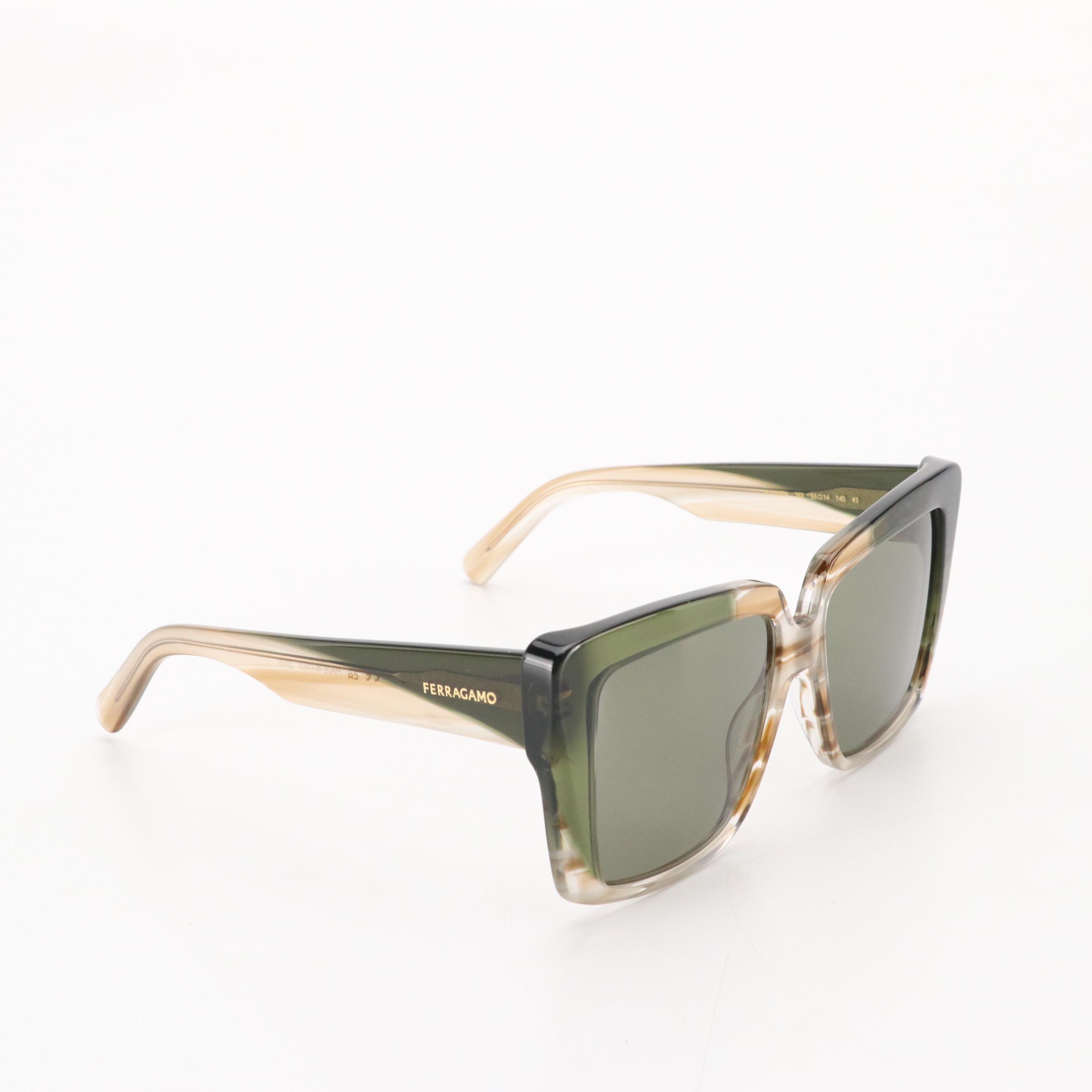 Salvatore Ferragamo SF1060SN Striped Honey Rectangular Sunglasses w/ Case & Box