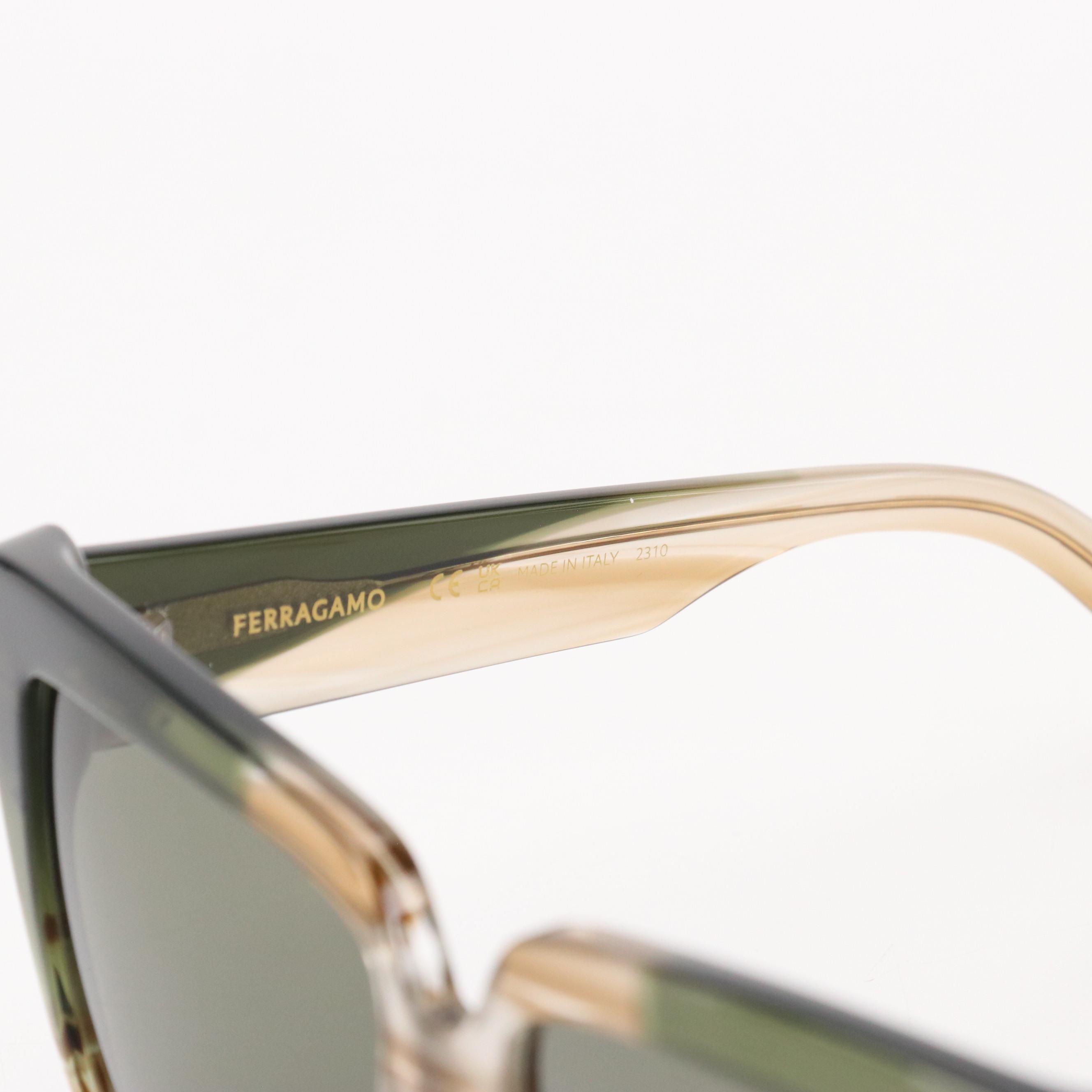 Salvatore Ferragamo SF1060SN Striped Honey Rectangular Sunglasses w/ Case & Box