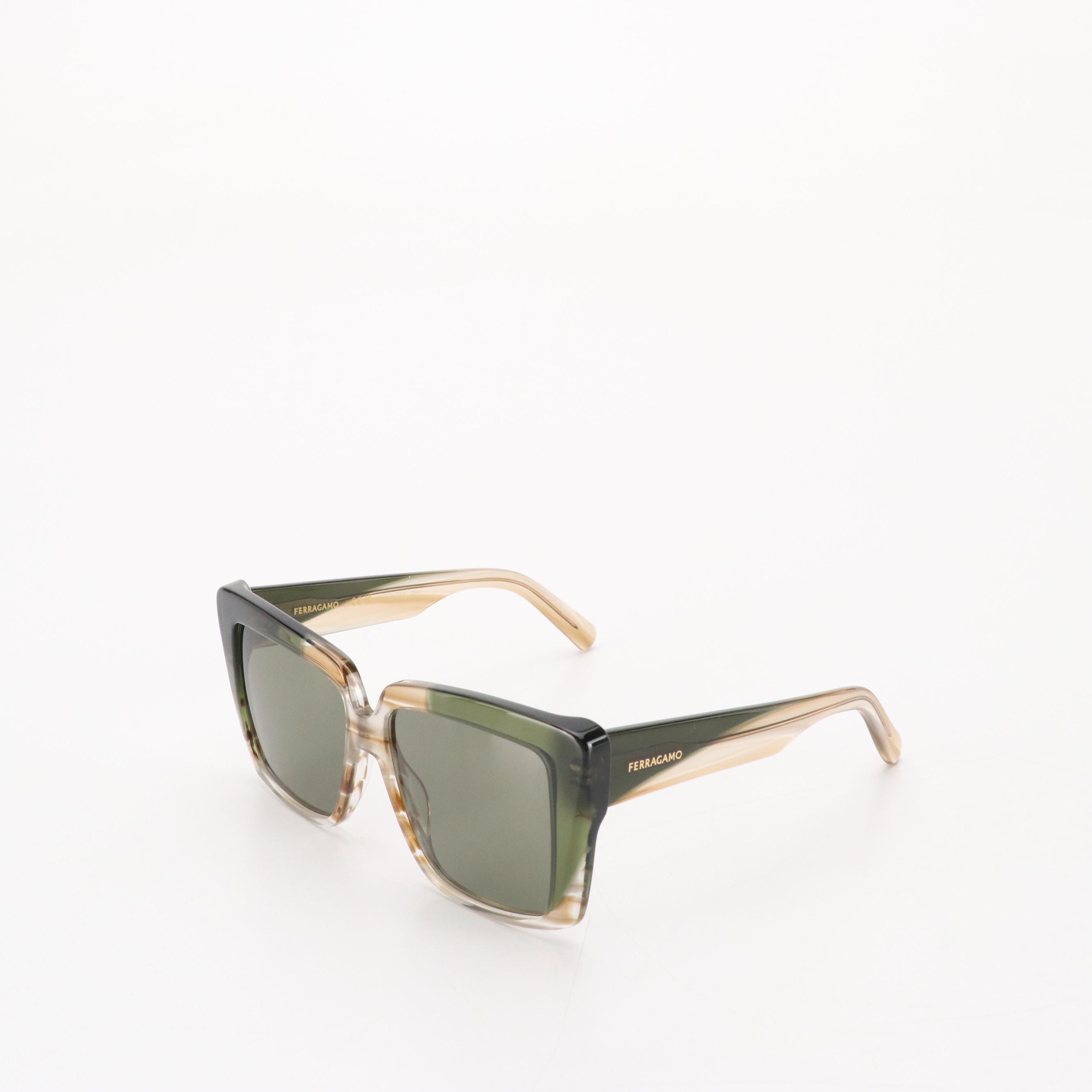 Salvatore Ferragamo SF1060SN Striped Honey Rectangular Sunglasses W/ Case & Box