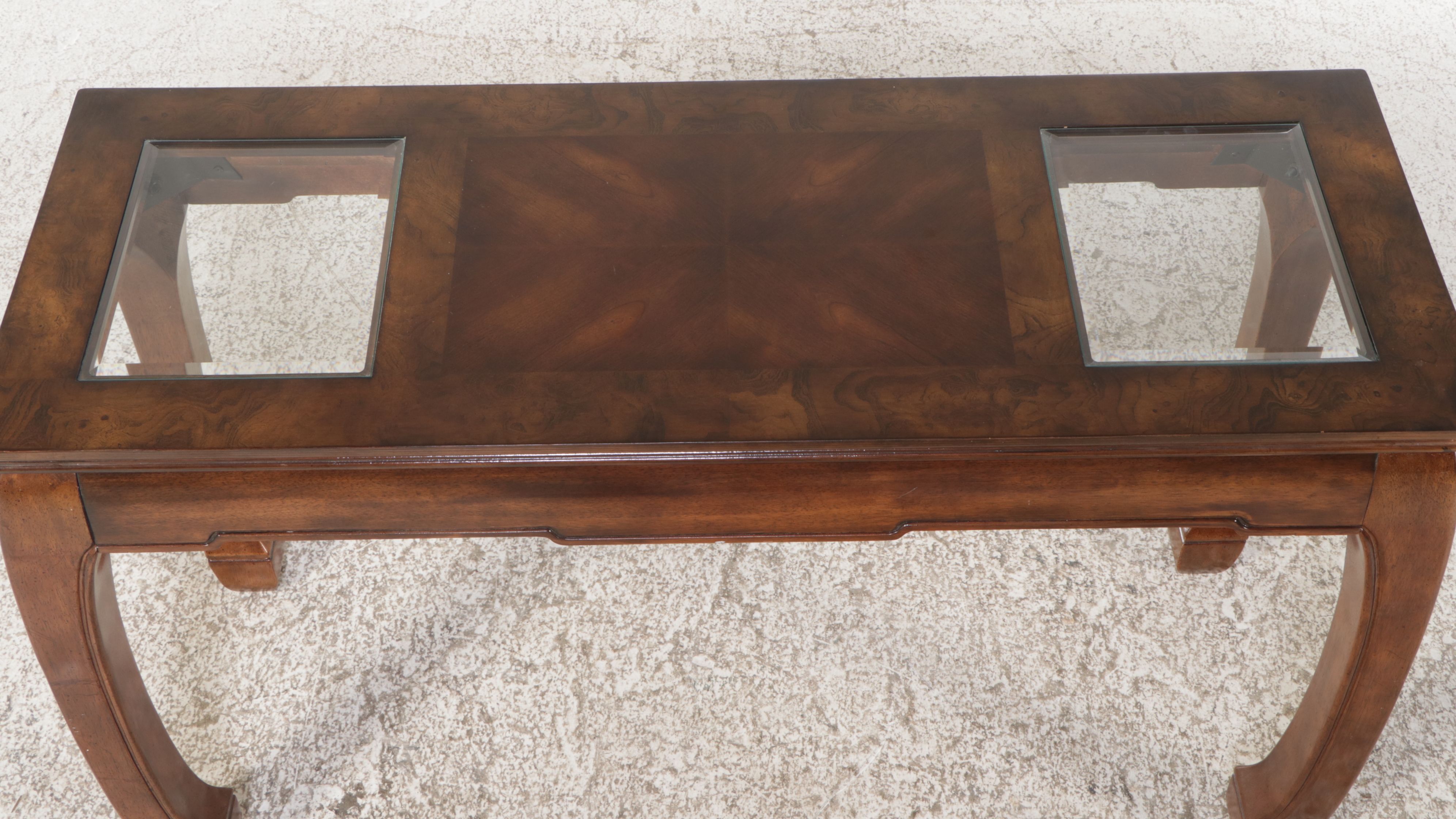 Chinese Style Mahogany Console Table with Glass Top
