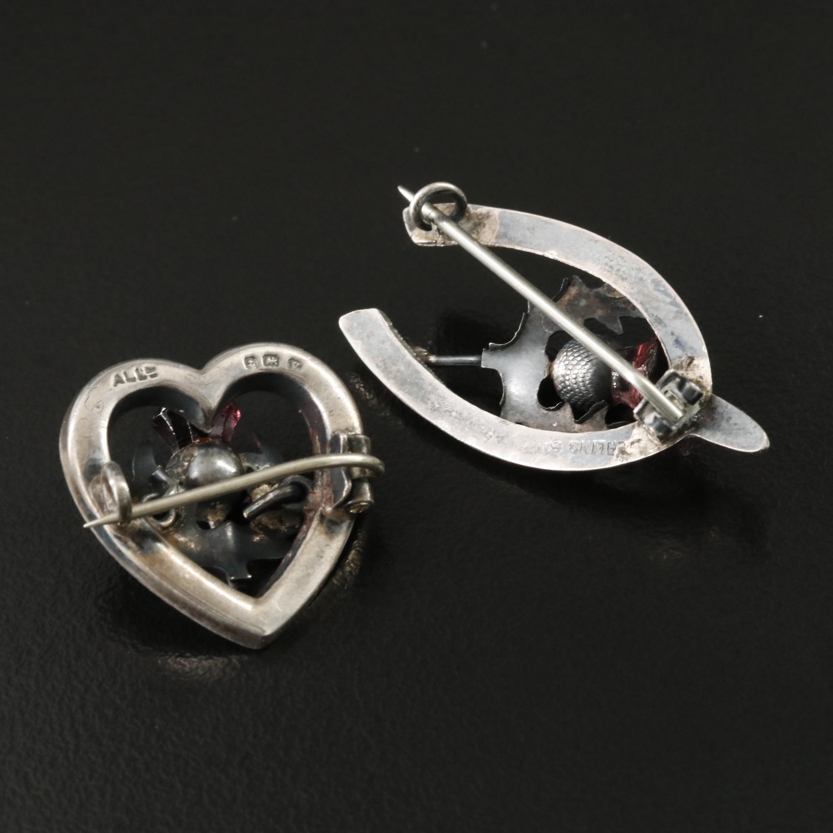 Vintage Sterling Jasper and Glass Scottish Thistle Brooches