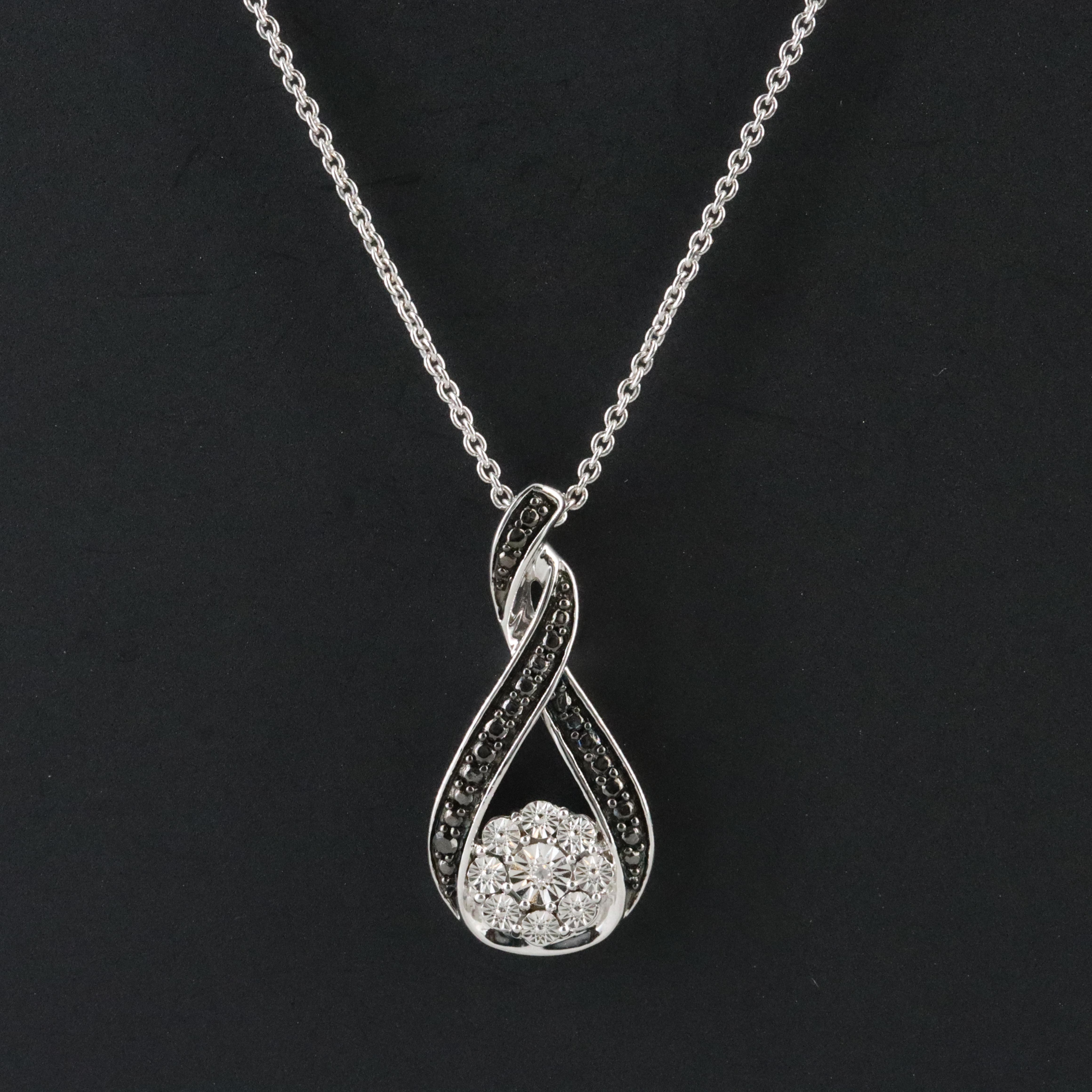 Sterling Twist Pendant Necklace with Diamond Accent