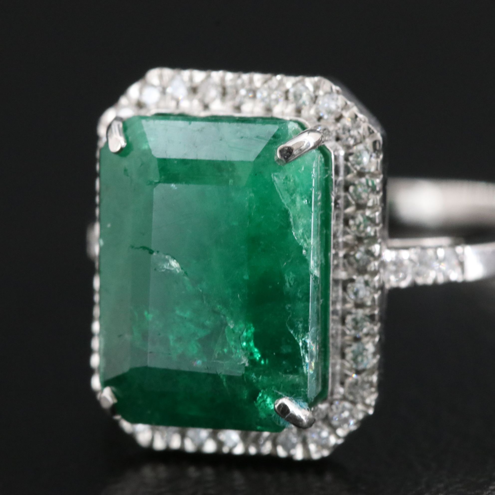 Platinum 6.51 CT Emerald and 0.20 CTW Diamond Ring