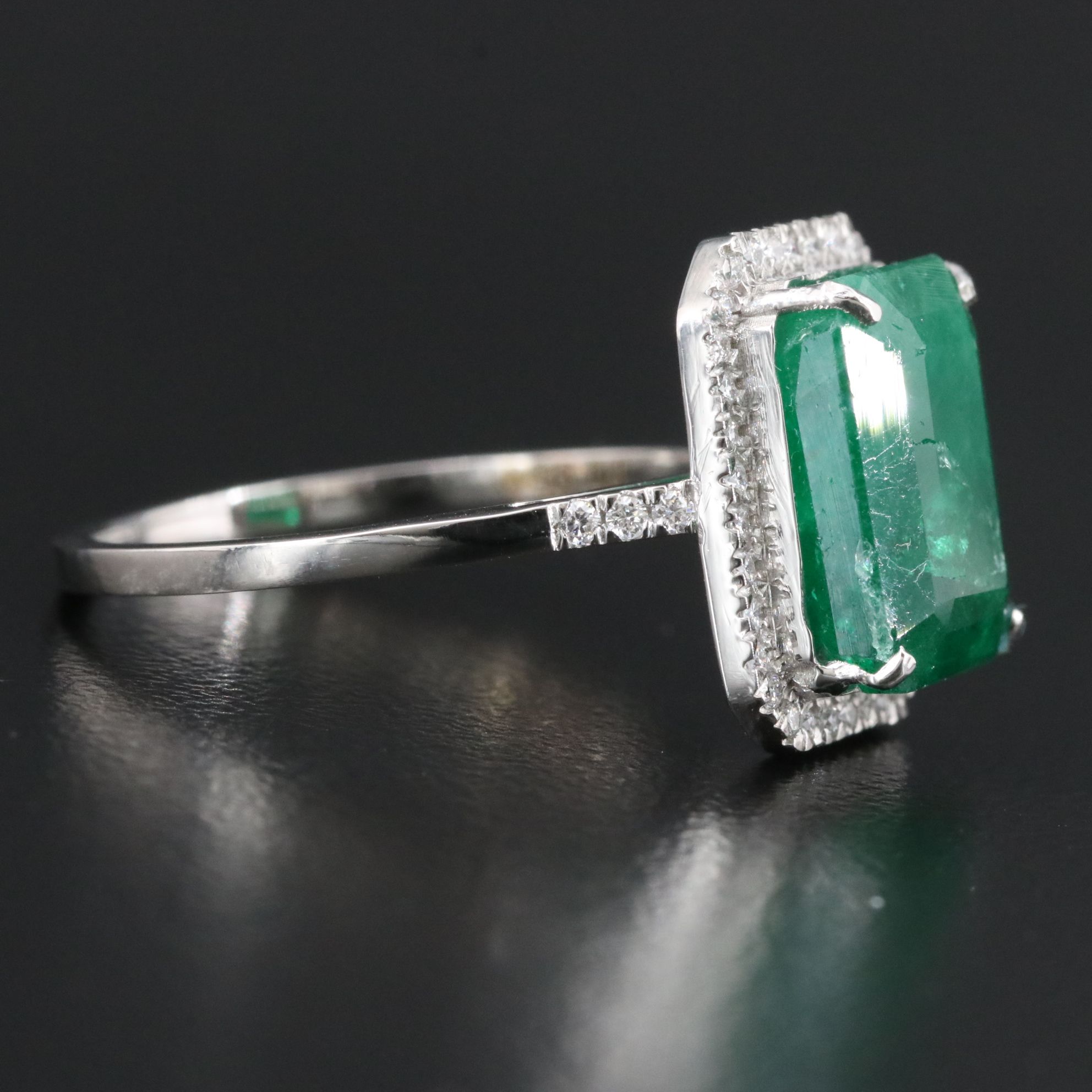 Platinum 6.51 CT Emerald and 0.20 CTW Diamond Ring