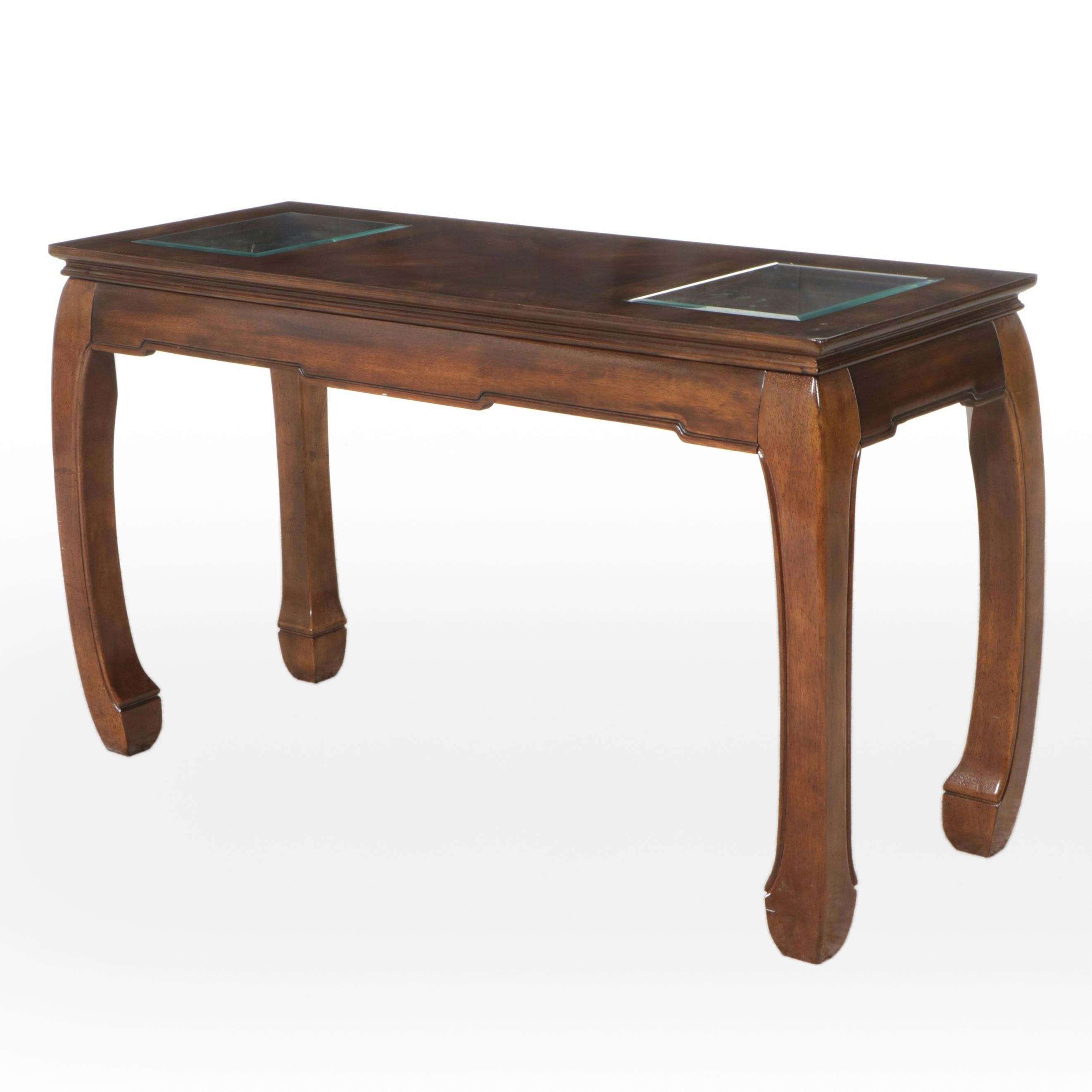 Chinese Style Mahogany Console Table with Glass Top