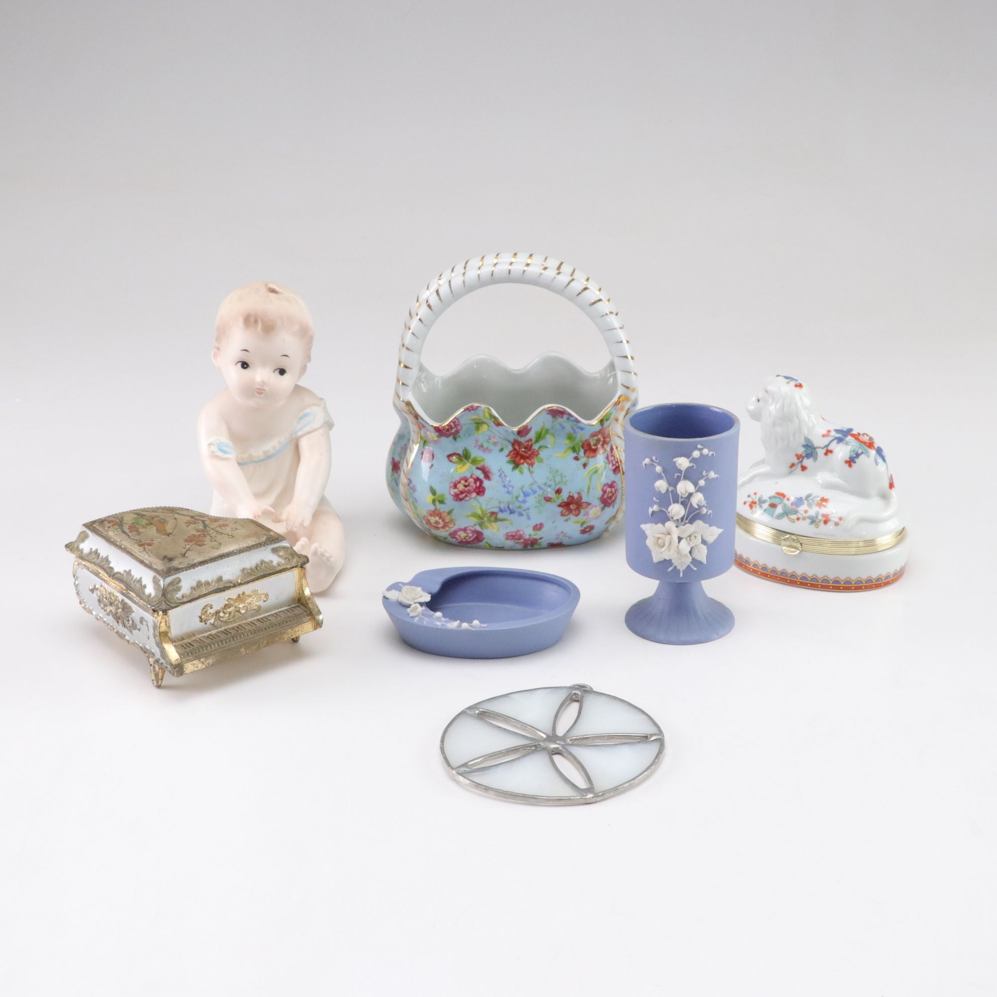 Jasperware Ashtray & Cigarette Holder with Porcelain Figurines & More