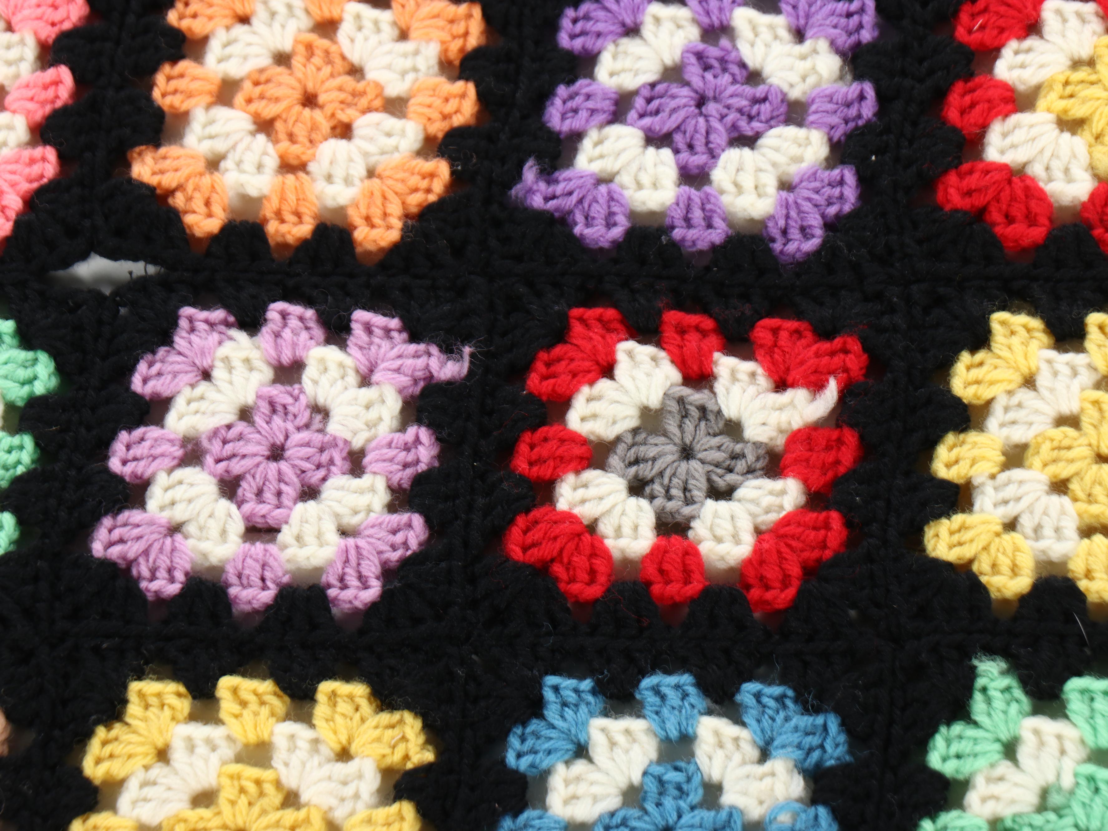 Handmade Crochet Granny Square Afghan Throw