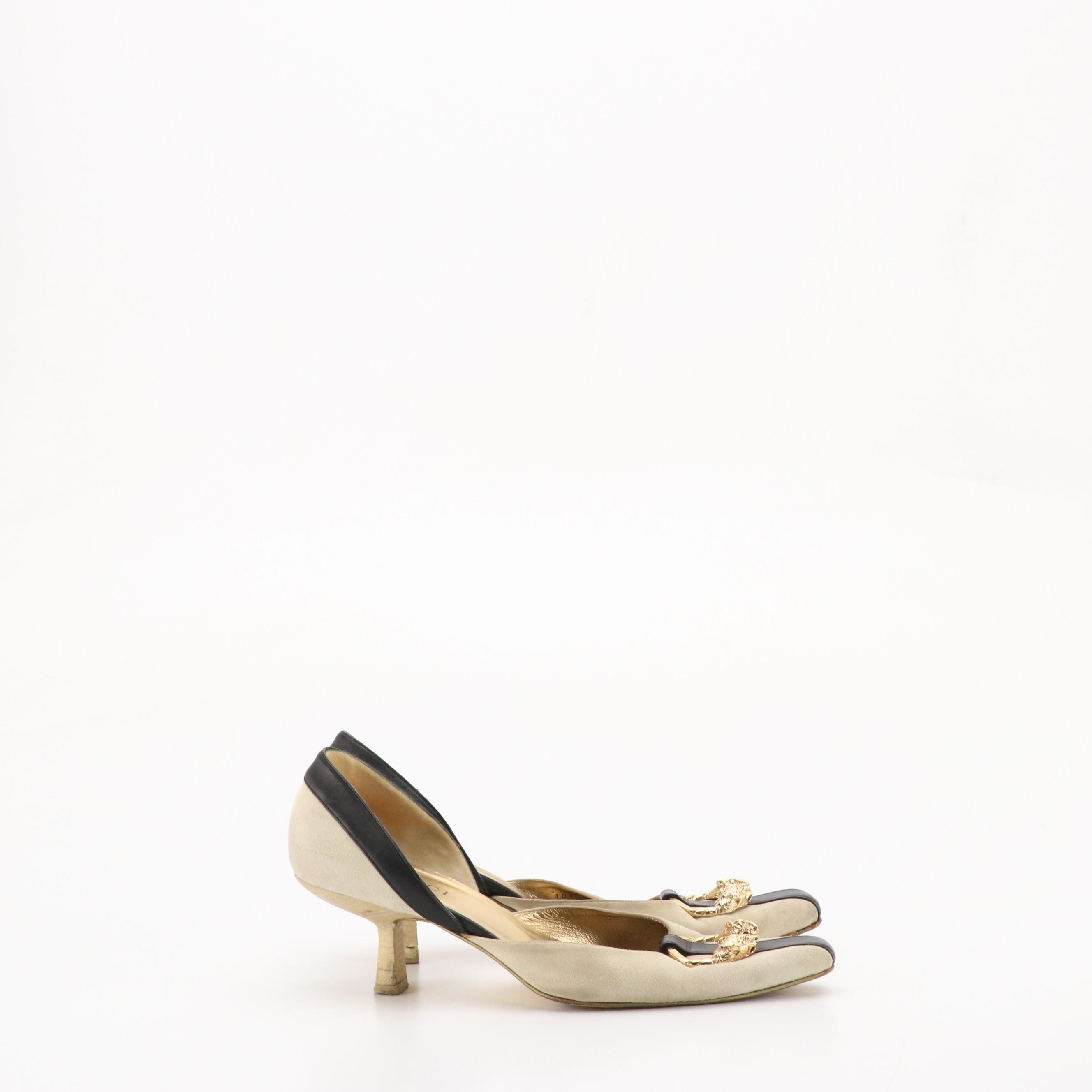 Gucci Dionysus Suede and Leather d'Orsay Pumps