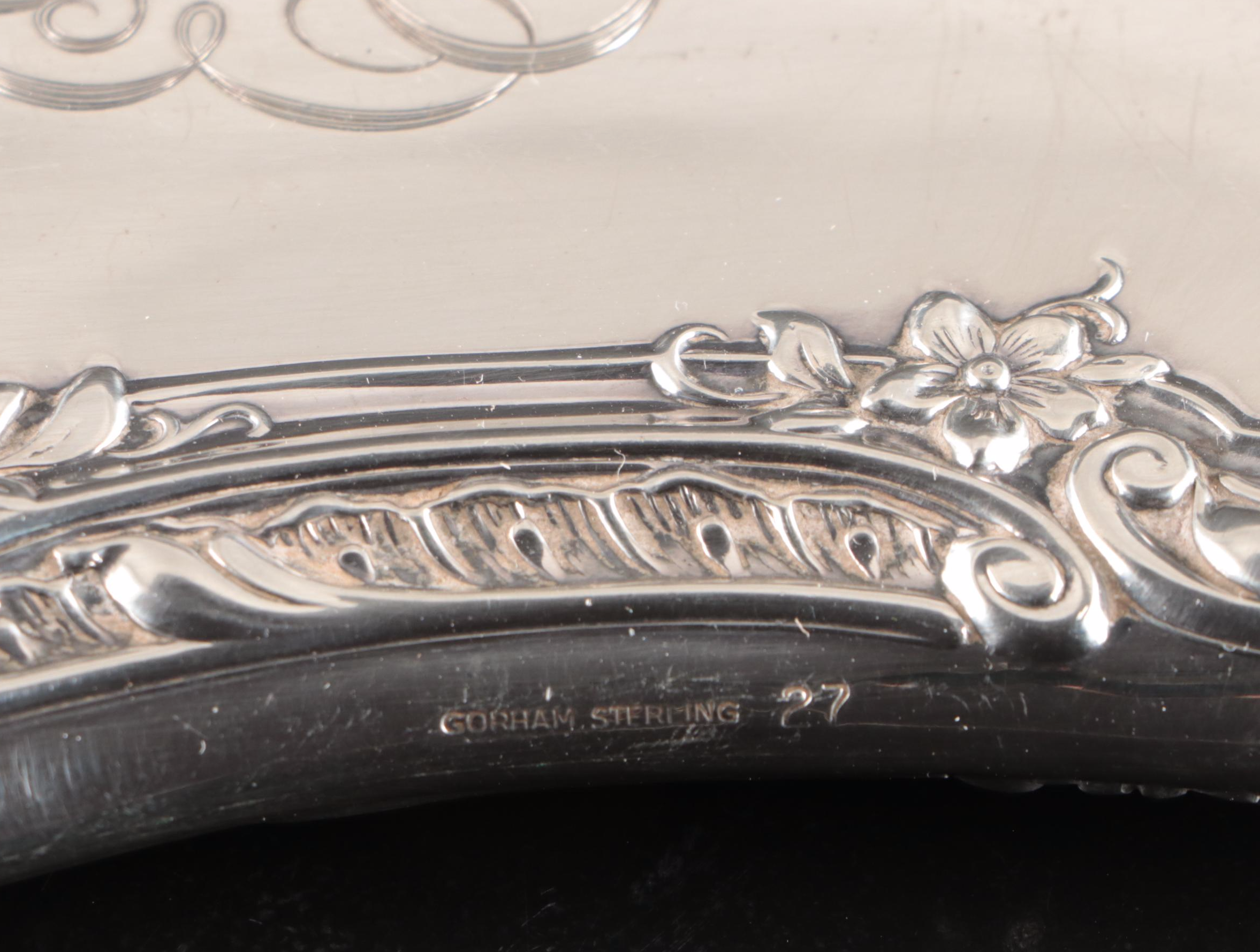 Victorian Style Monogrammed Sterling Hand Mirror with Other Vanity Items