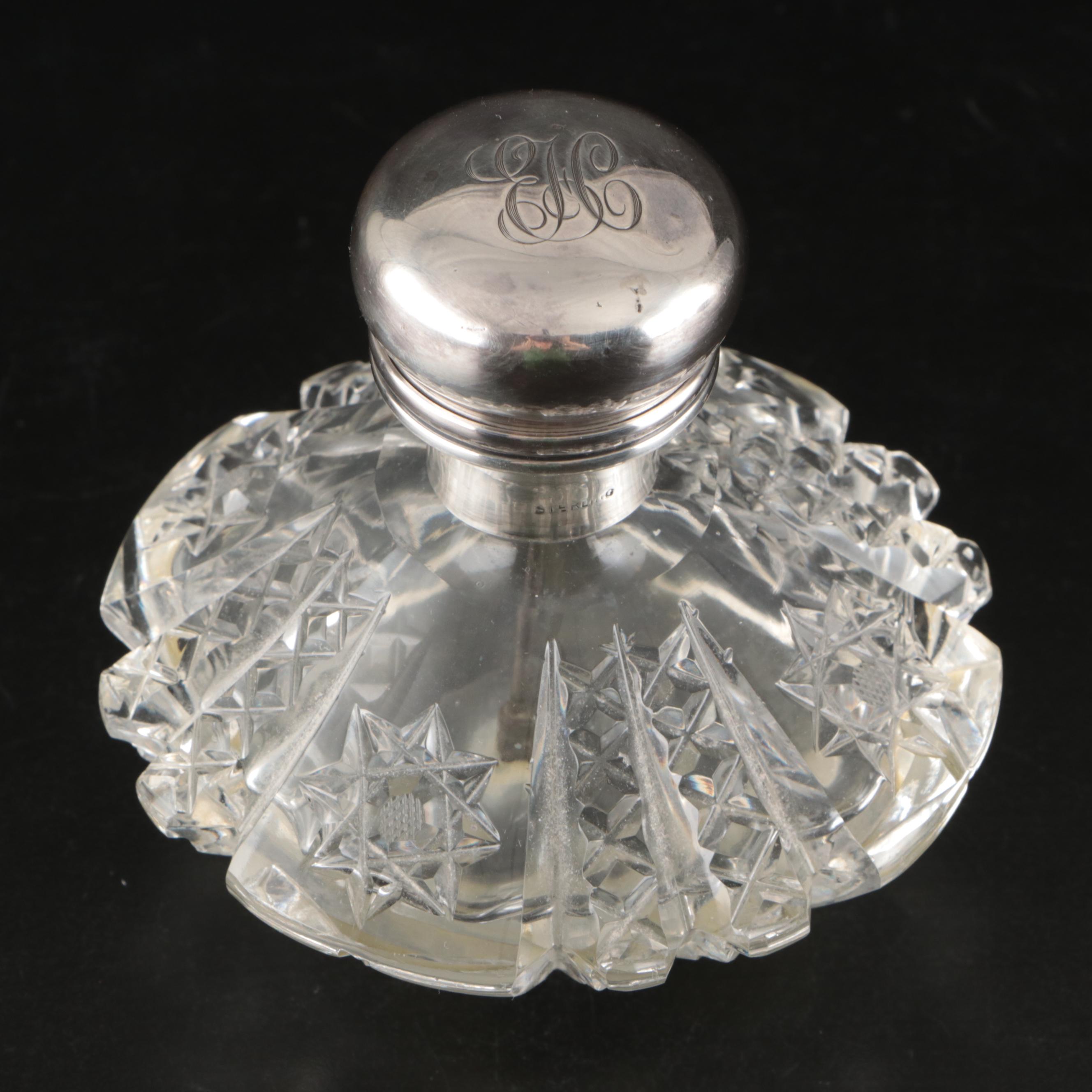 Victorian Style Monogrammed Sterling Hand Mirror with Other Vanity Items