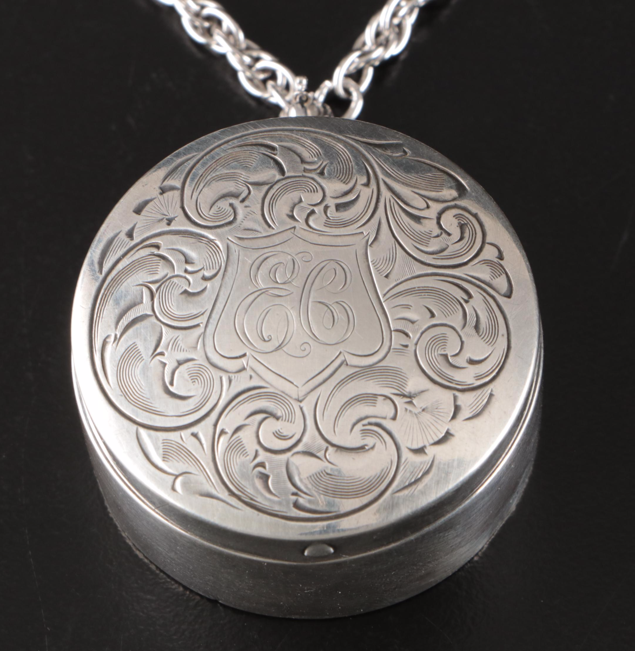 Victorian Style Monogrammed Sterling Hand Mirror with Other Vanity Items