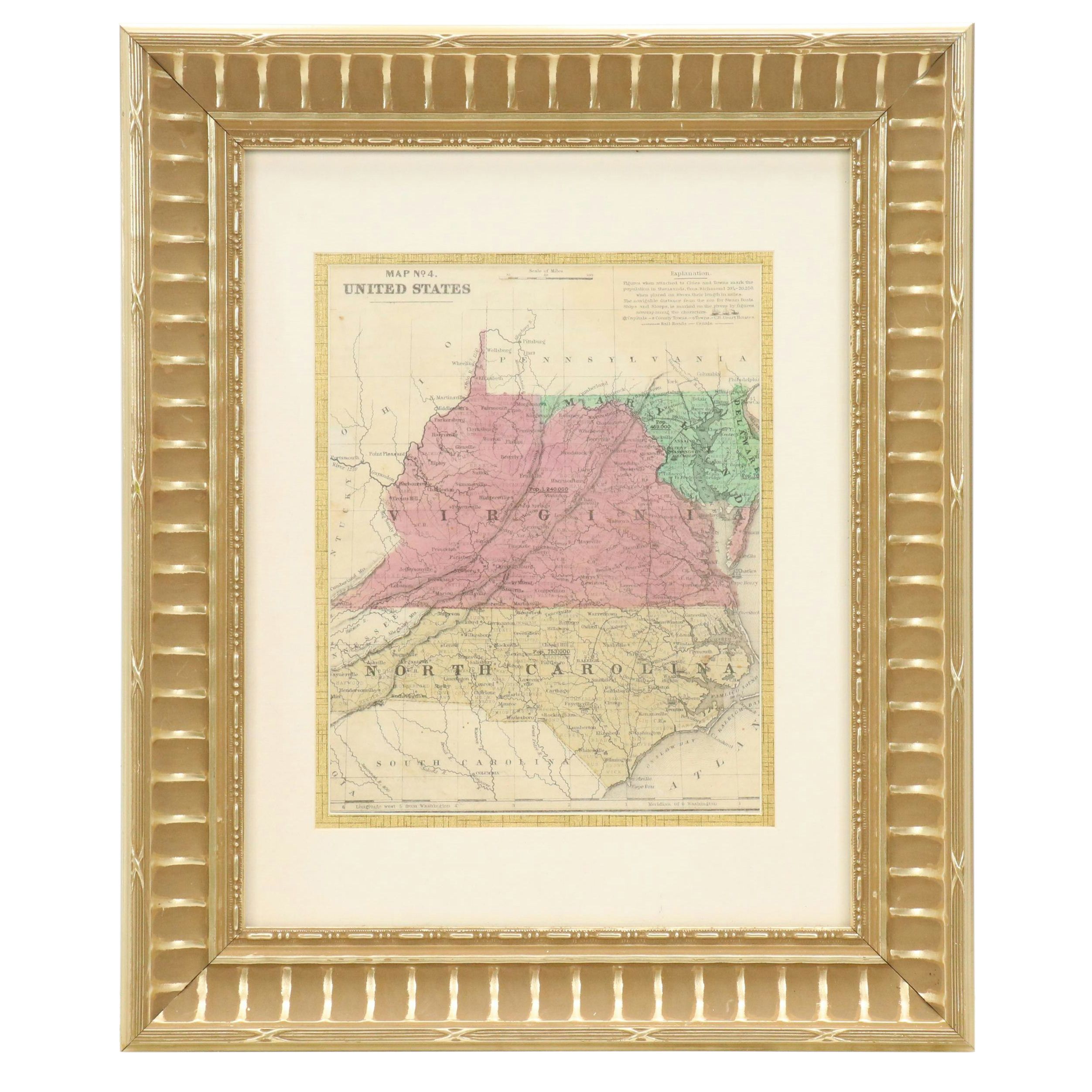 Hand-Colored Engraving Map "Map No.4 of the United States"