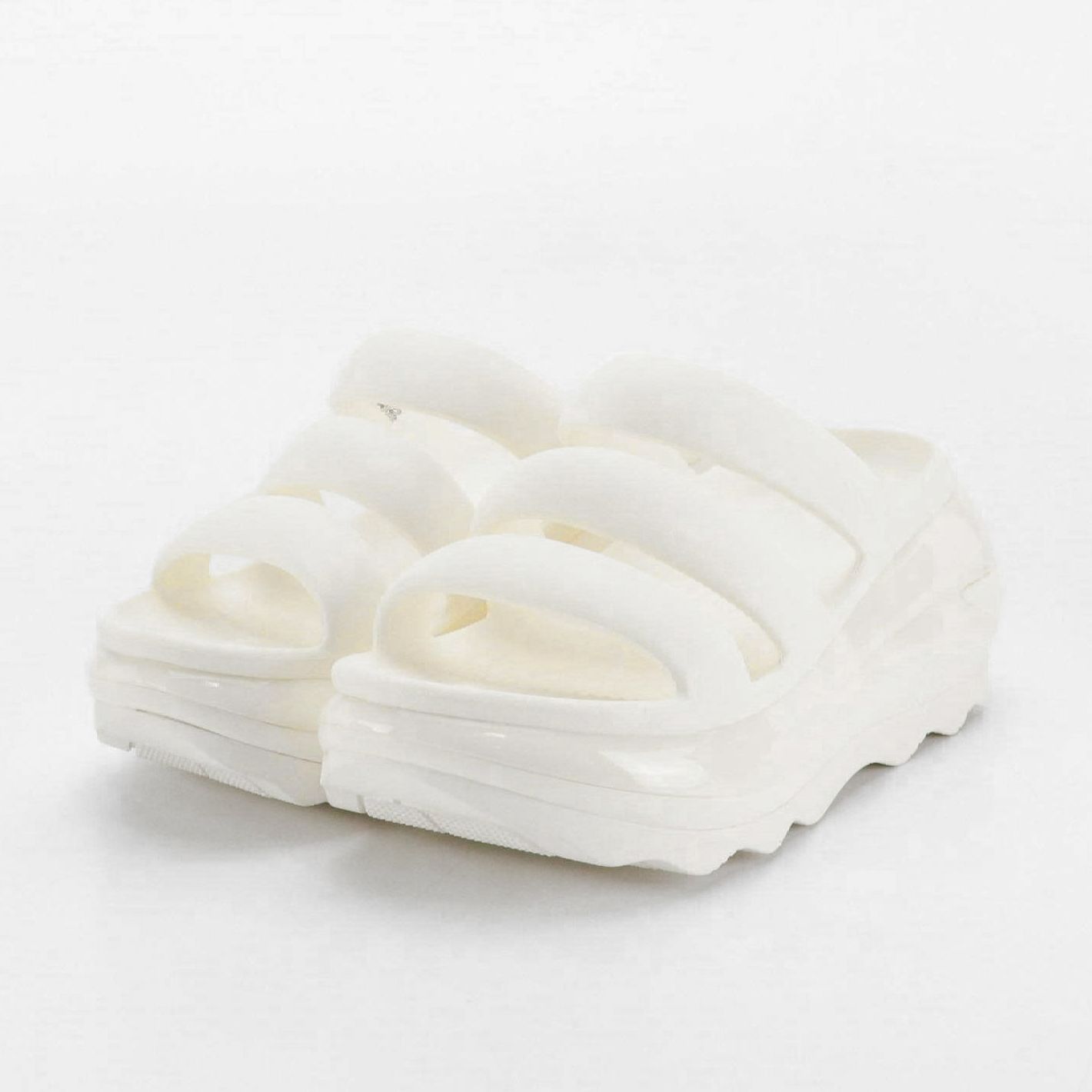 Crocs "Mega Crush Triple Strap" Platform Sandals in White Rubber