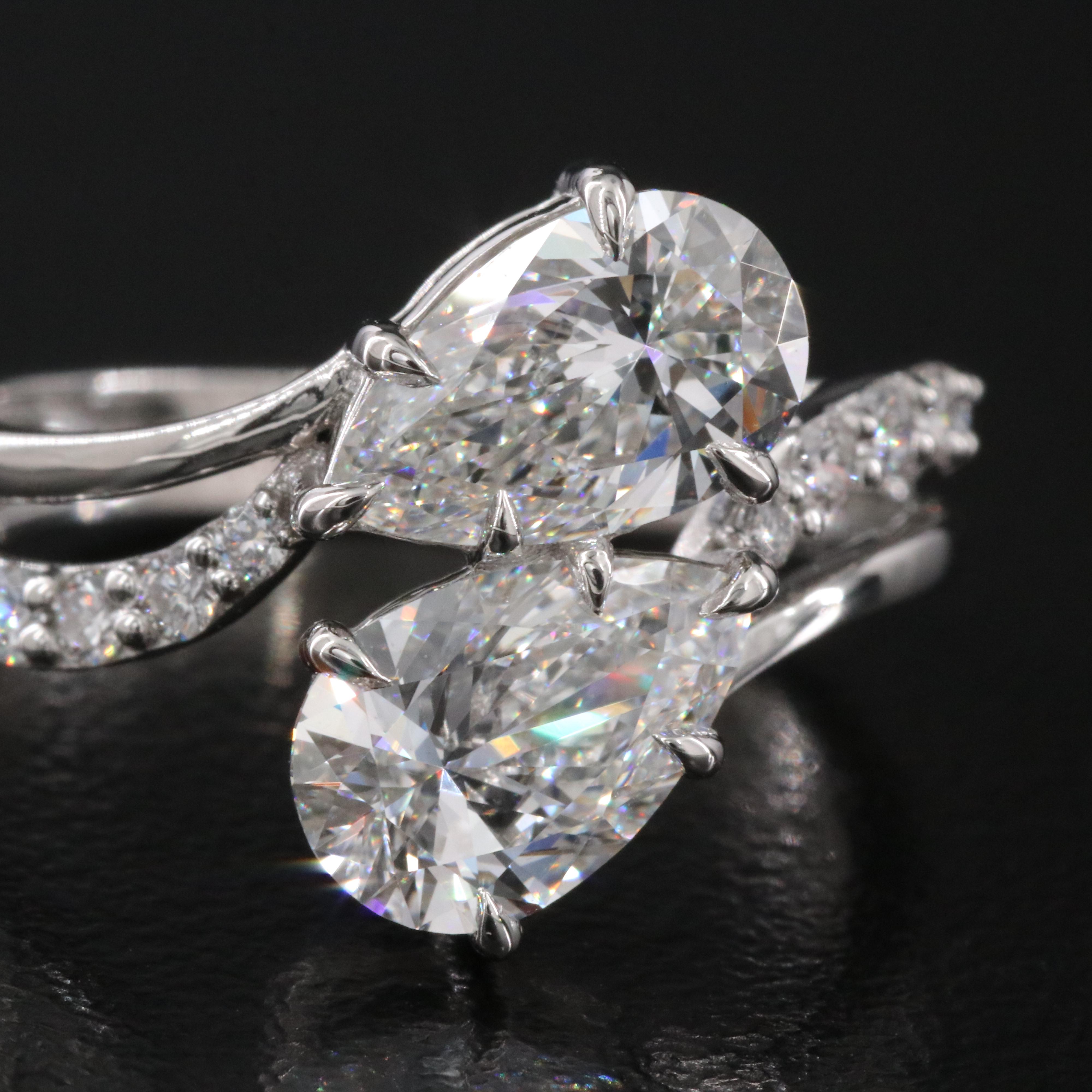 Platinum 2.47 CTW Lab Grown Diamond Toi et Moi Ring with IGI Reports