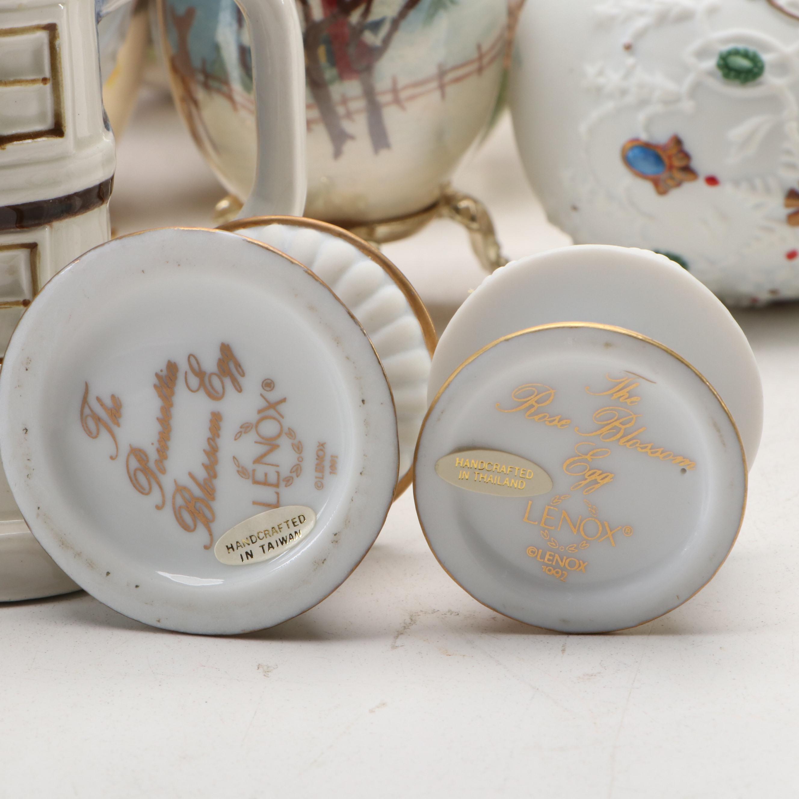 Lenox, Eggzakly with Other Ceramic Eggs, Peacock and House Creamer