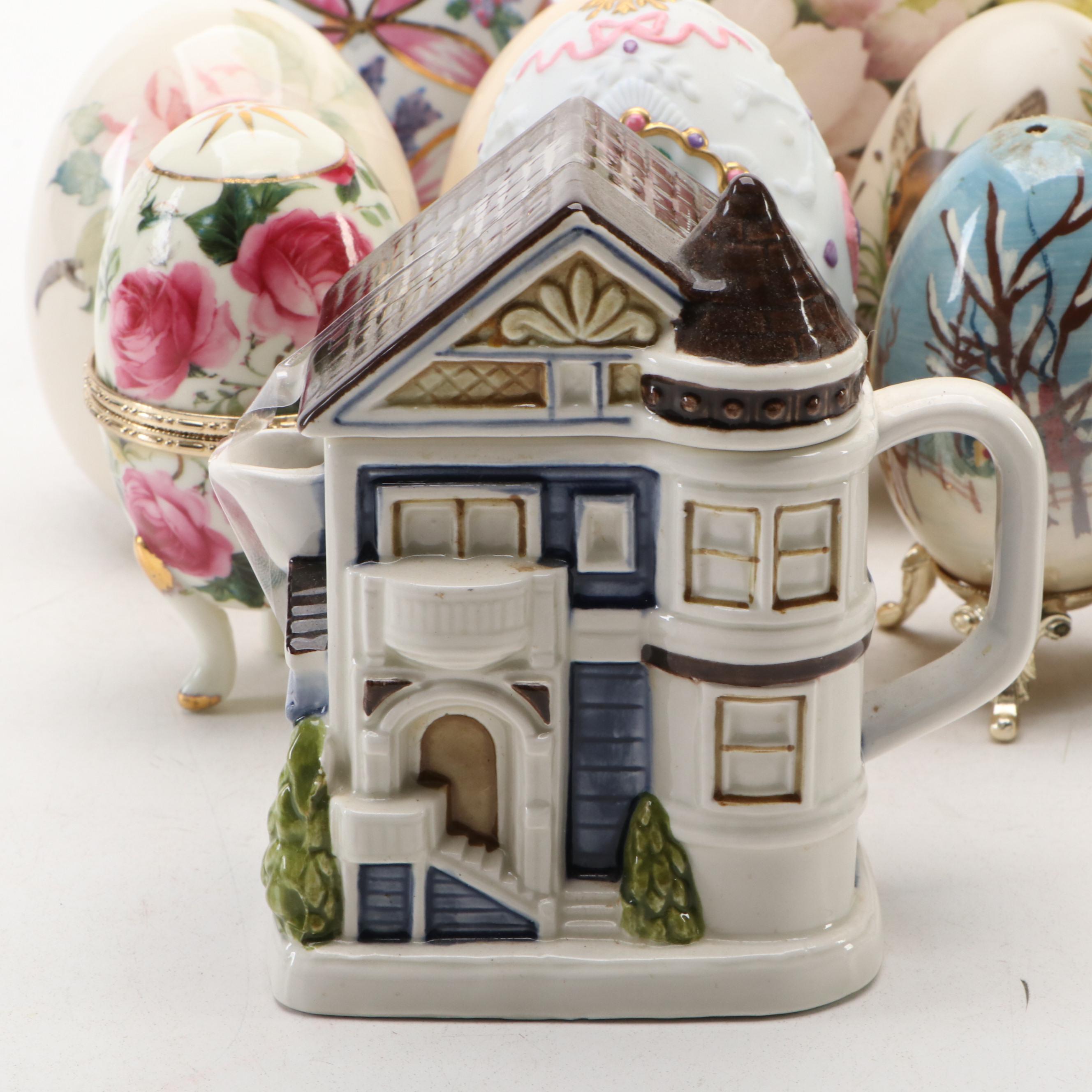 Lenox, Eggzakly with Other Ceramic Eggs, Peacock and House Creamer