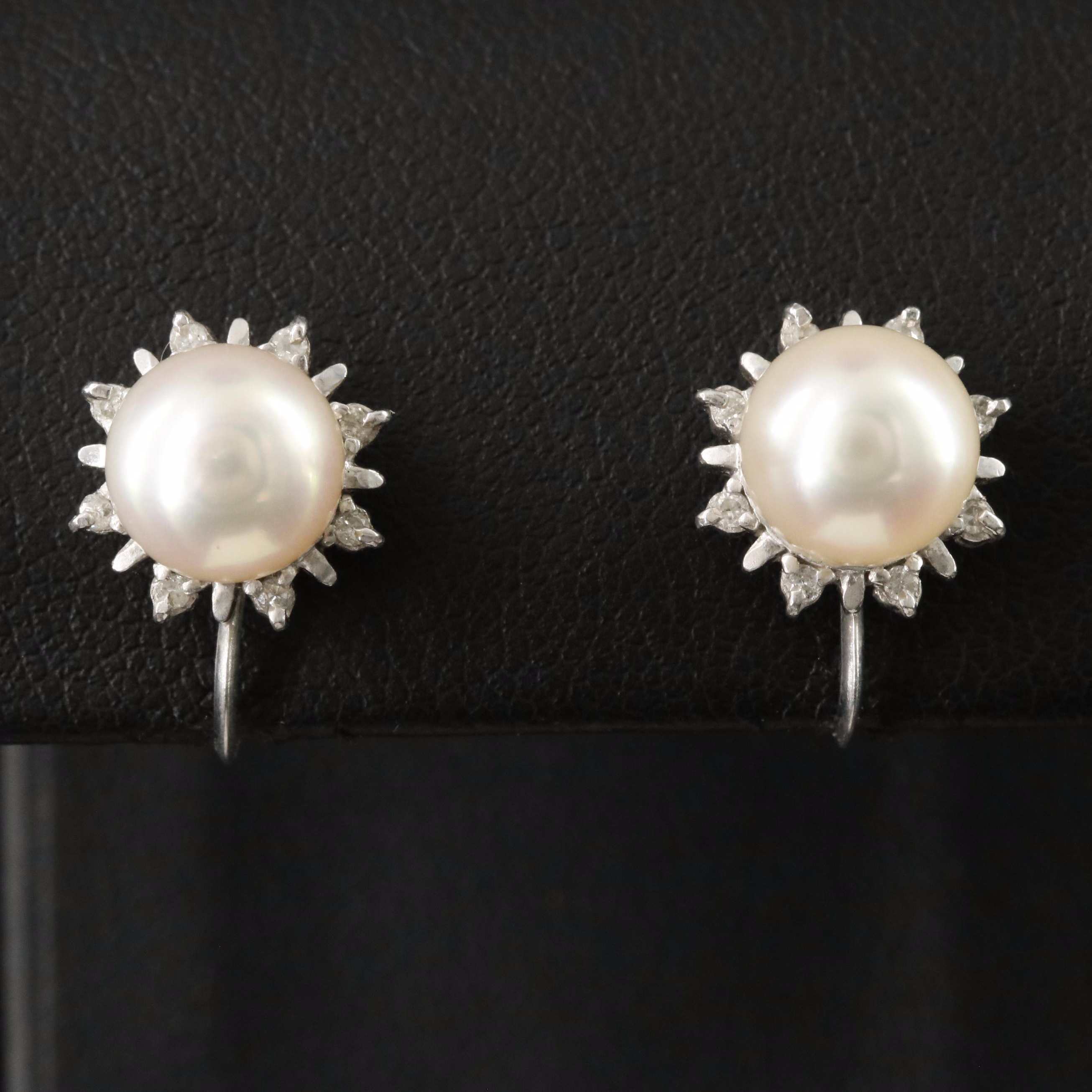 Platinum Pearl and Diamond Earrings