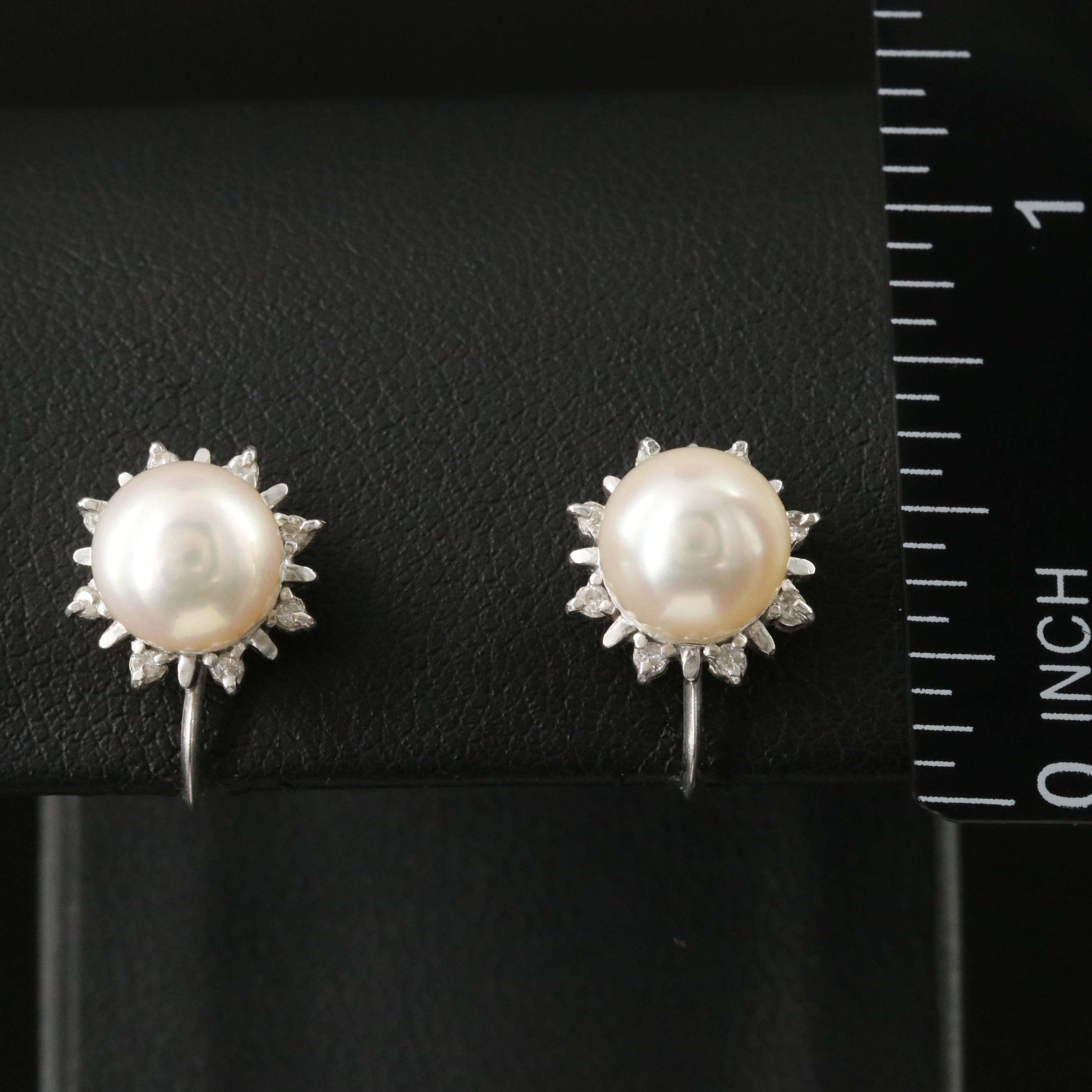 Platinum Pearl and Diamond Earrings