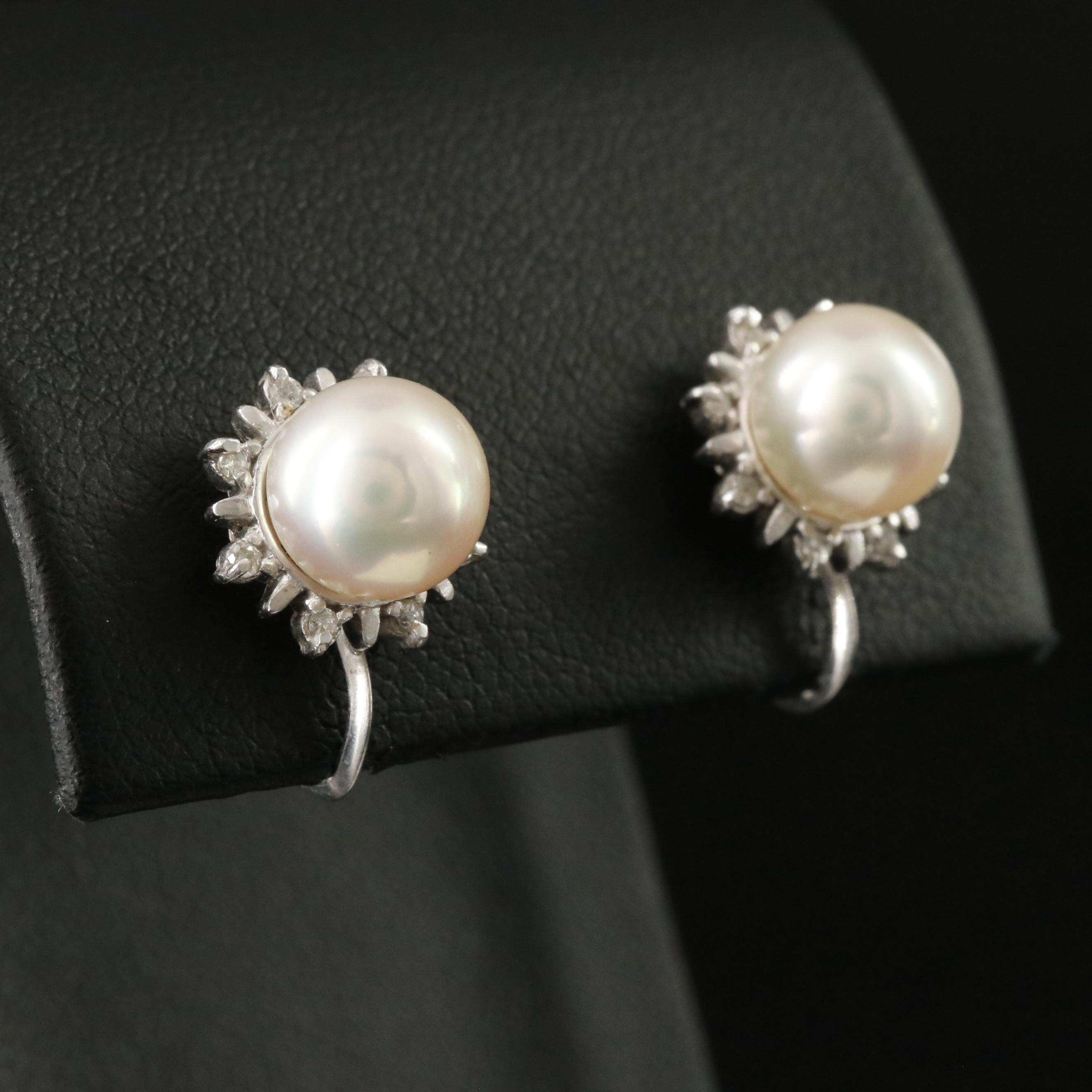 Platinum Pearl and Diamond Earrings
