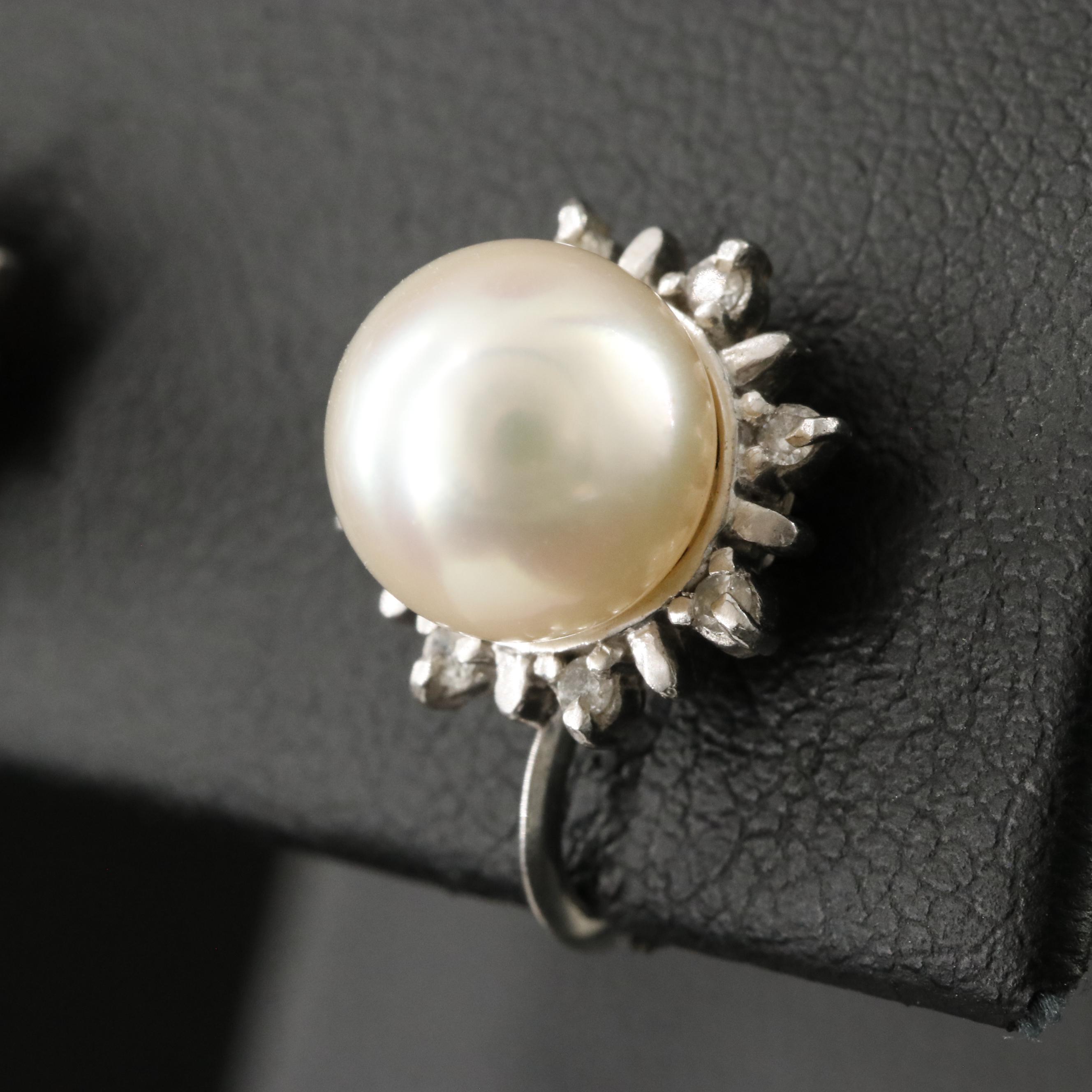 Platinum Pearl and Diamond Earrings