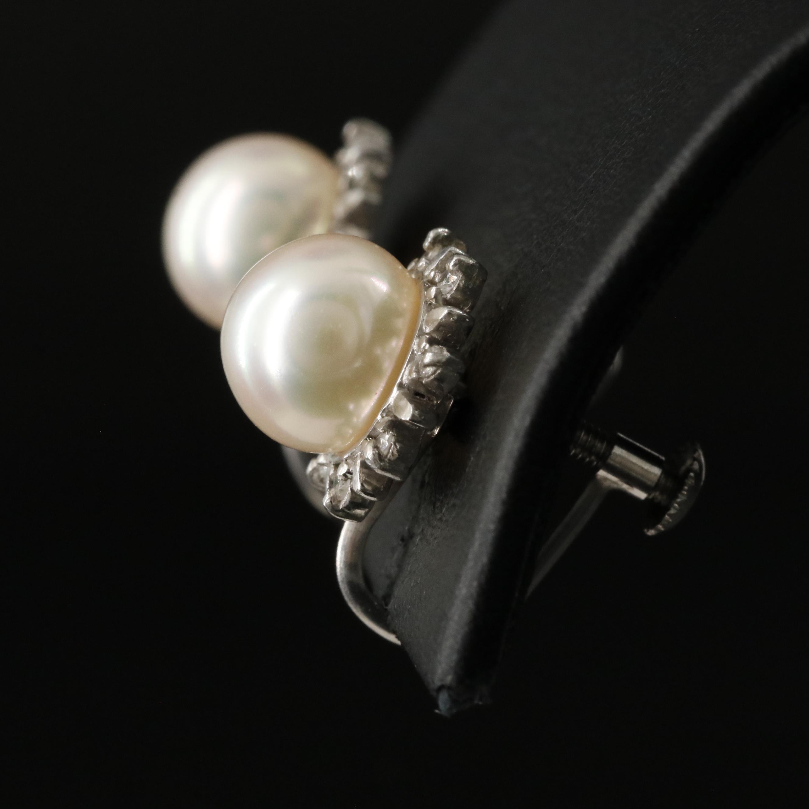 Platinum Pearl and Diamond Earrings