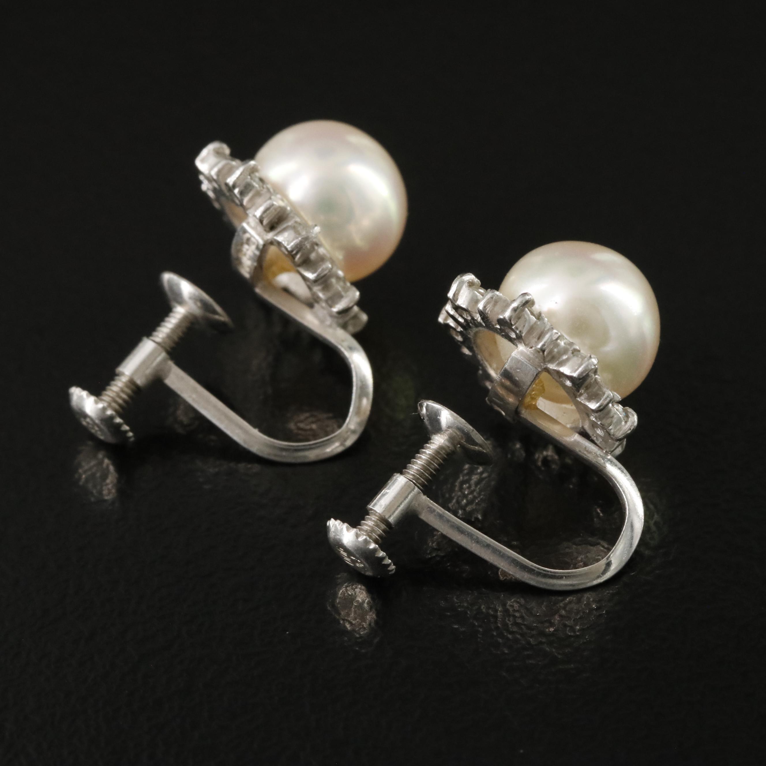 Platinum Pearl and Diamond Earrings