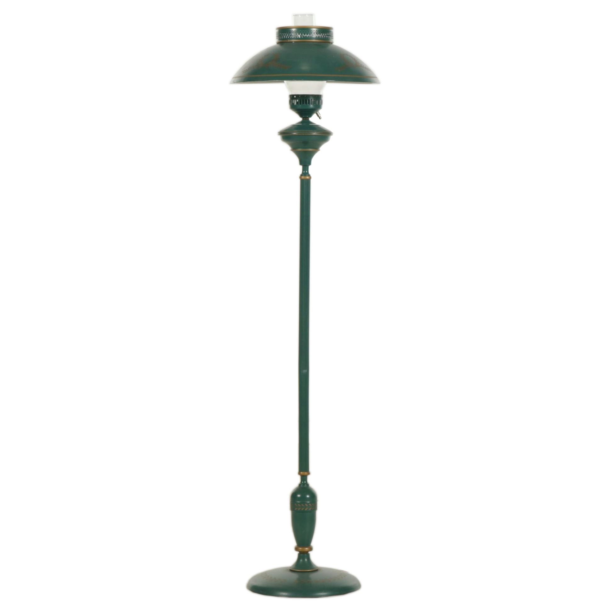 Green Toleware Metal Floor Lamp, Late 20th Century