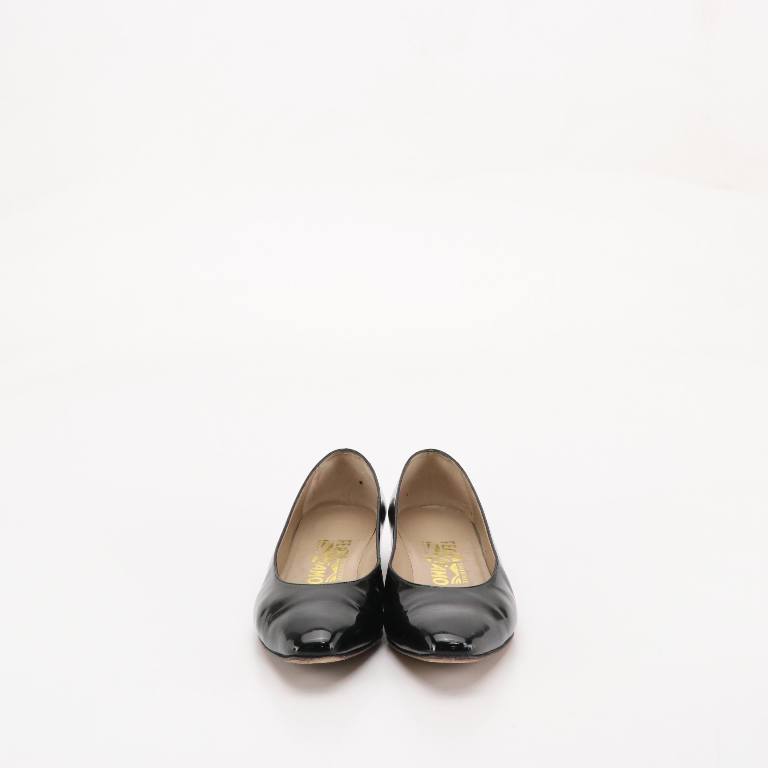 Salvatore Ferragamo Vara Leather Pumps and Black Patent Leather Pumps with Boxes