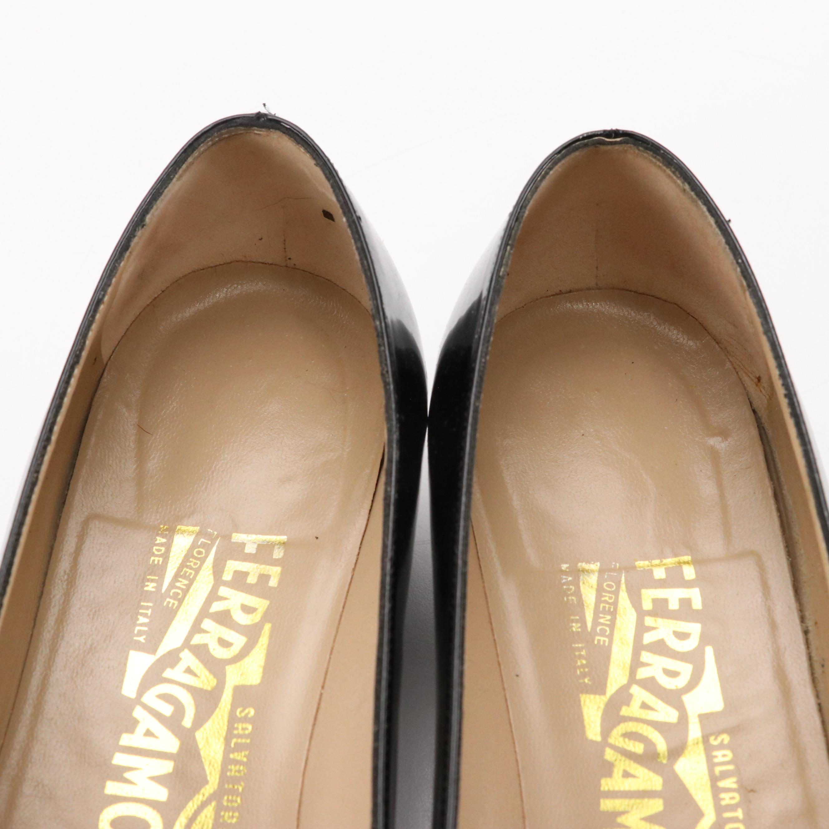 Salvatore Ferragamo Vara Leather Pumps and Black Patent Leather Pumps with Boxes