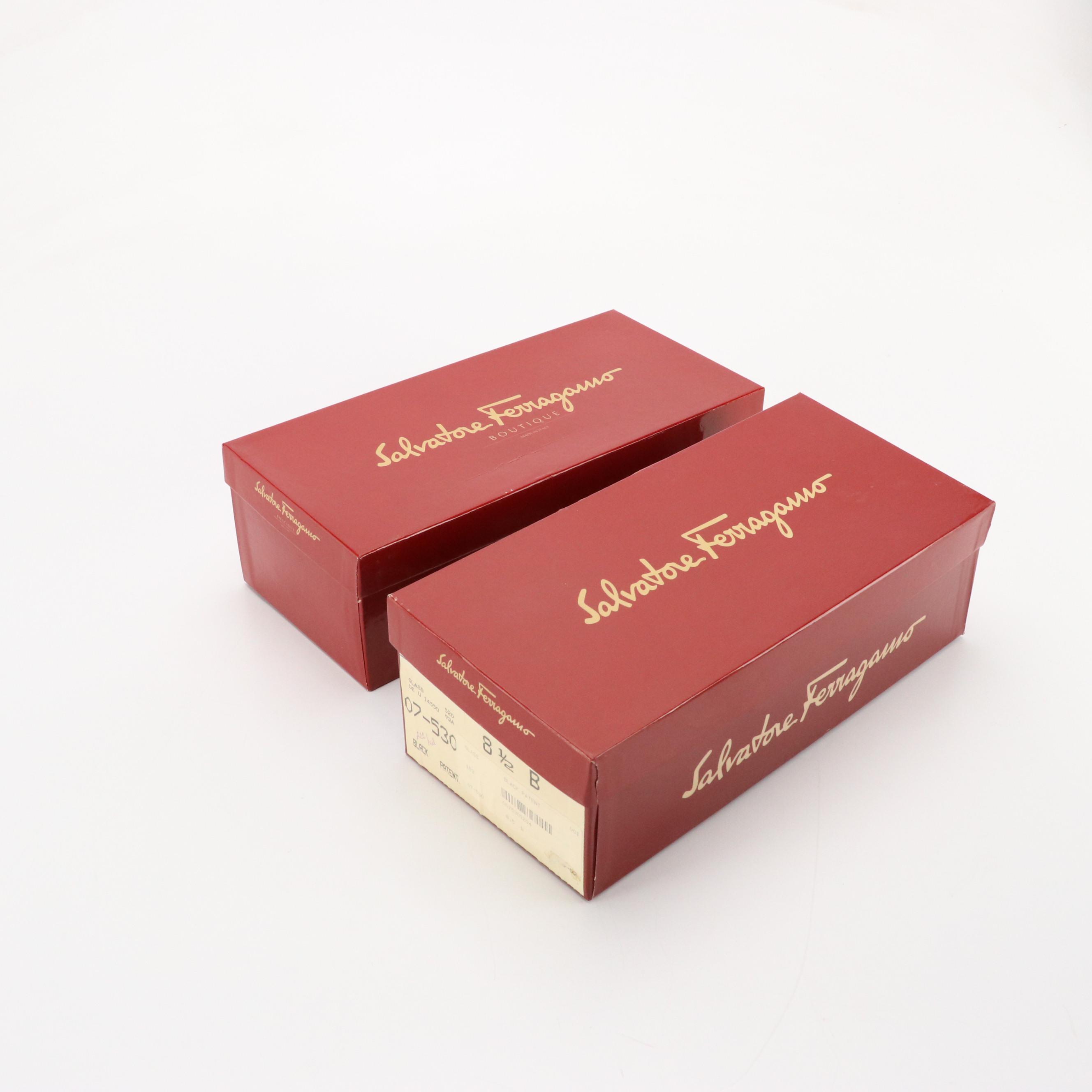 Salvatore Ferragamo Vara Leather Pumps and Black Patent Leather Pumps with Boxes