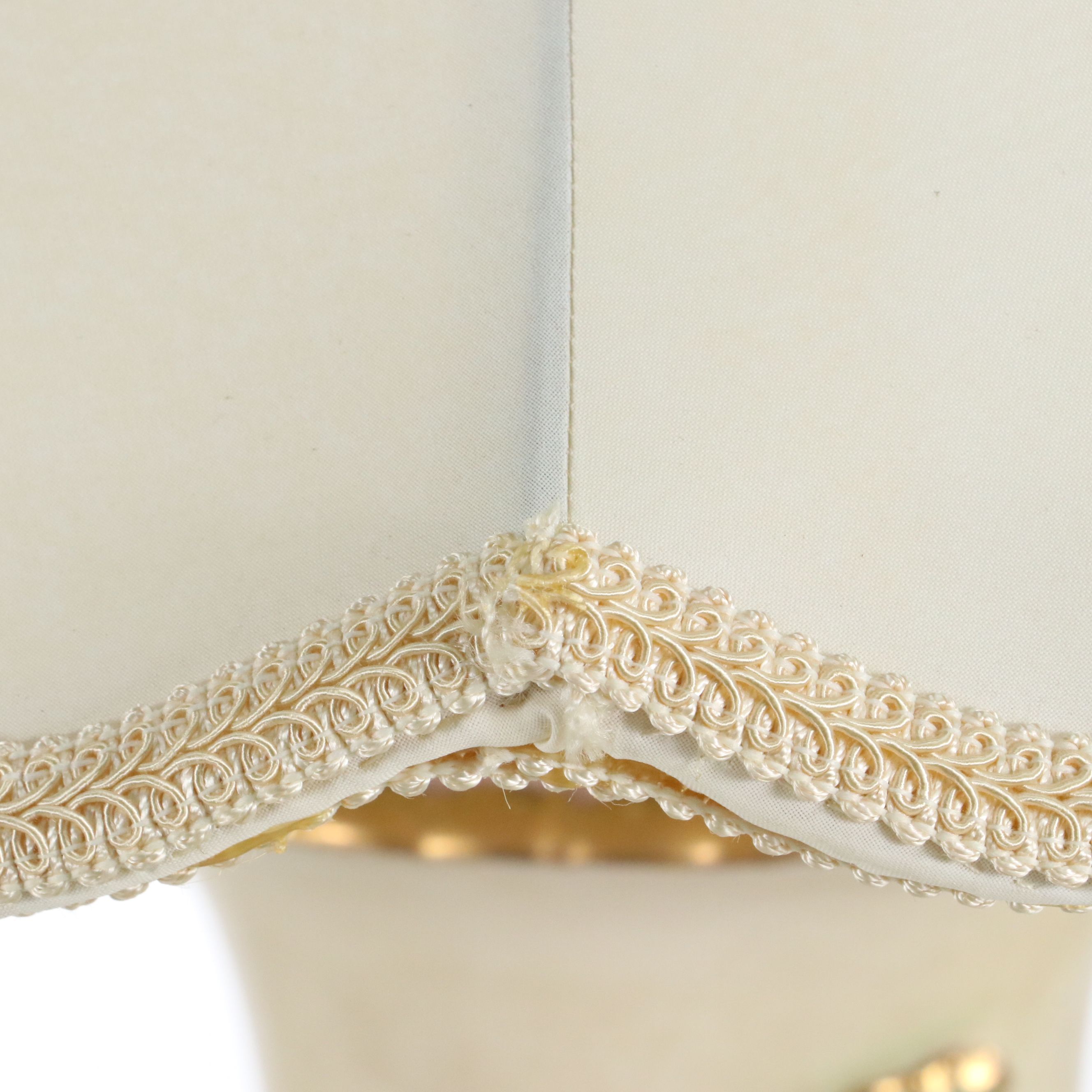 Italian Majolica Ceramic Table Lamp with Victorian Style Silk Scalloped Shade