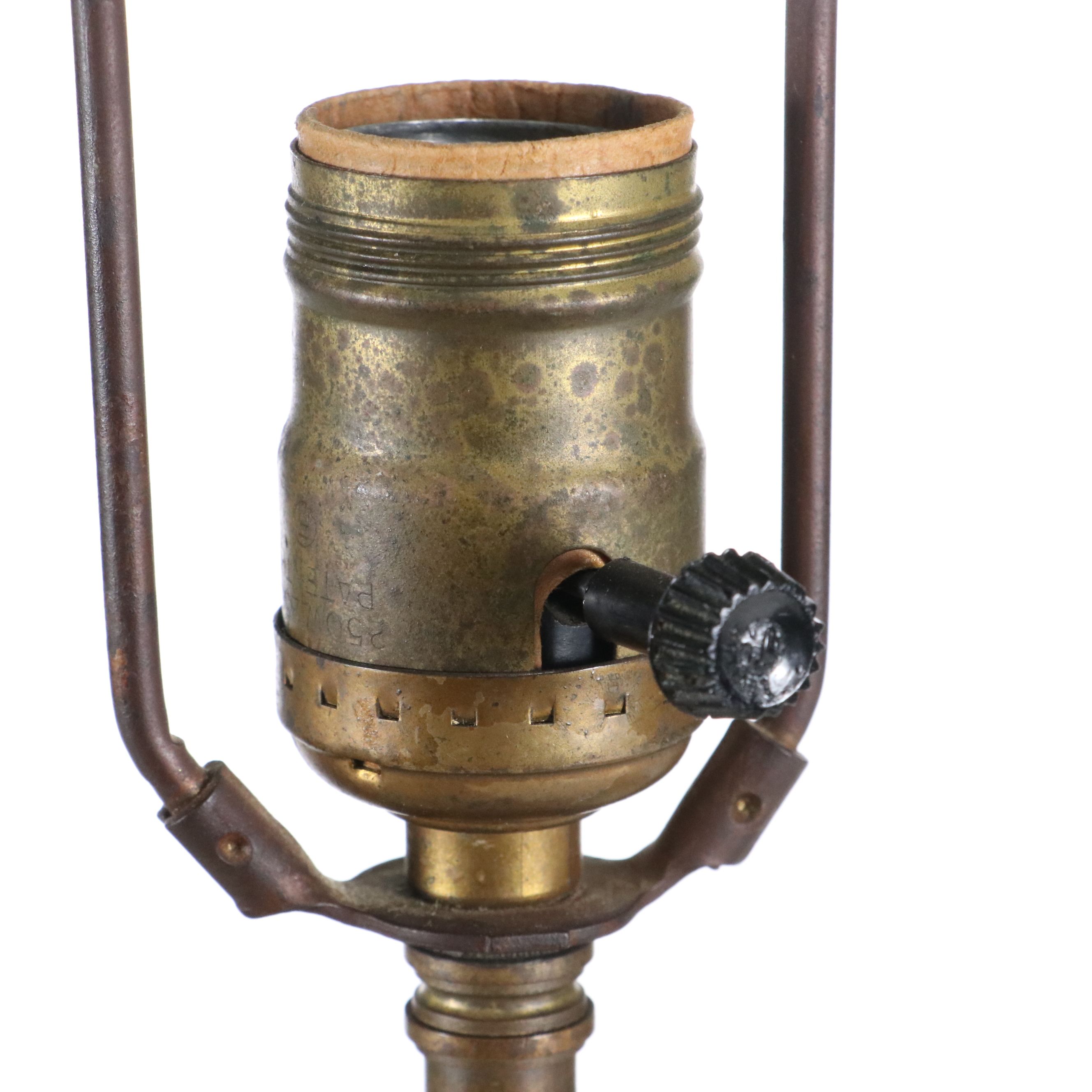 Italian Majolica Ceramic Table Lamp with Victorian Style Silk Scalloped Shade