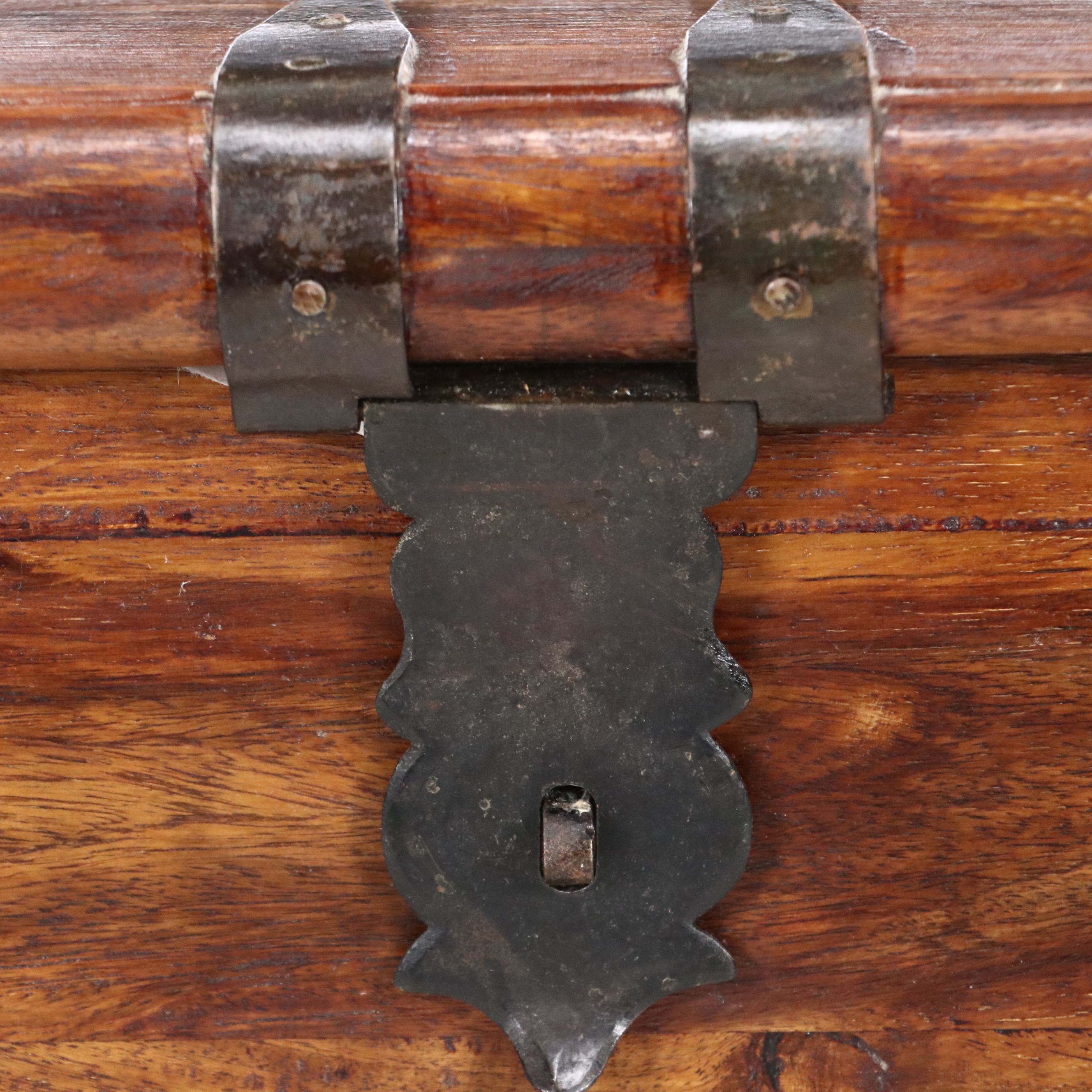 Set of Three Rustic Style Iron Bound Wood Trunks, Late 20th Century