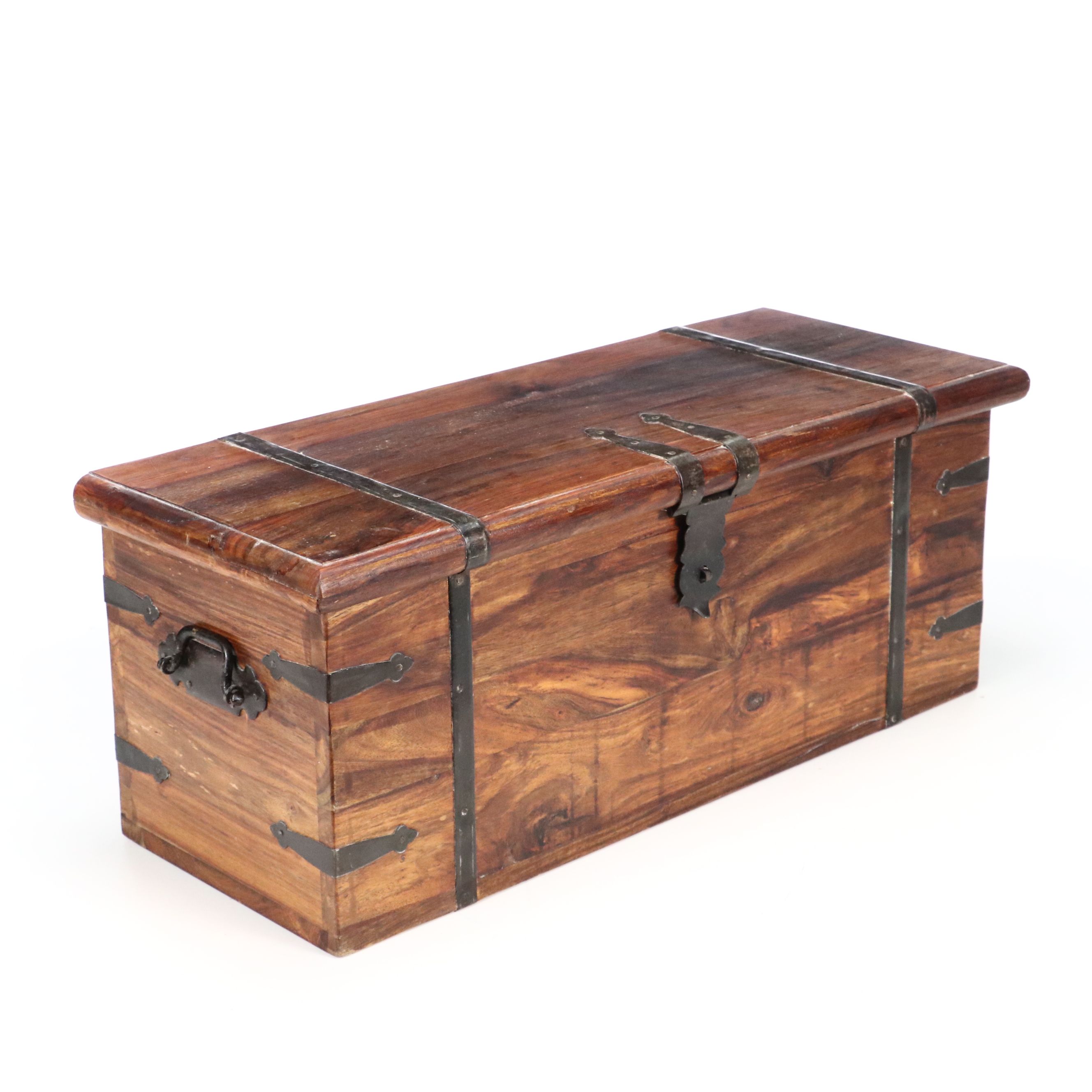 Set of Three Rustic Style Iron Bound Wood Trunks, Late 20th Century