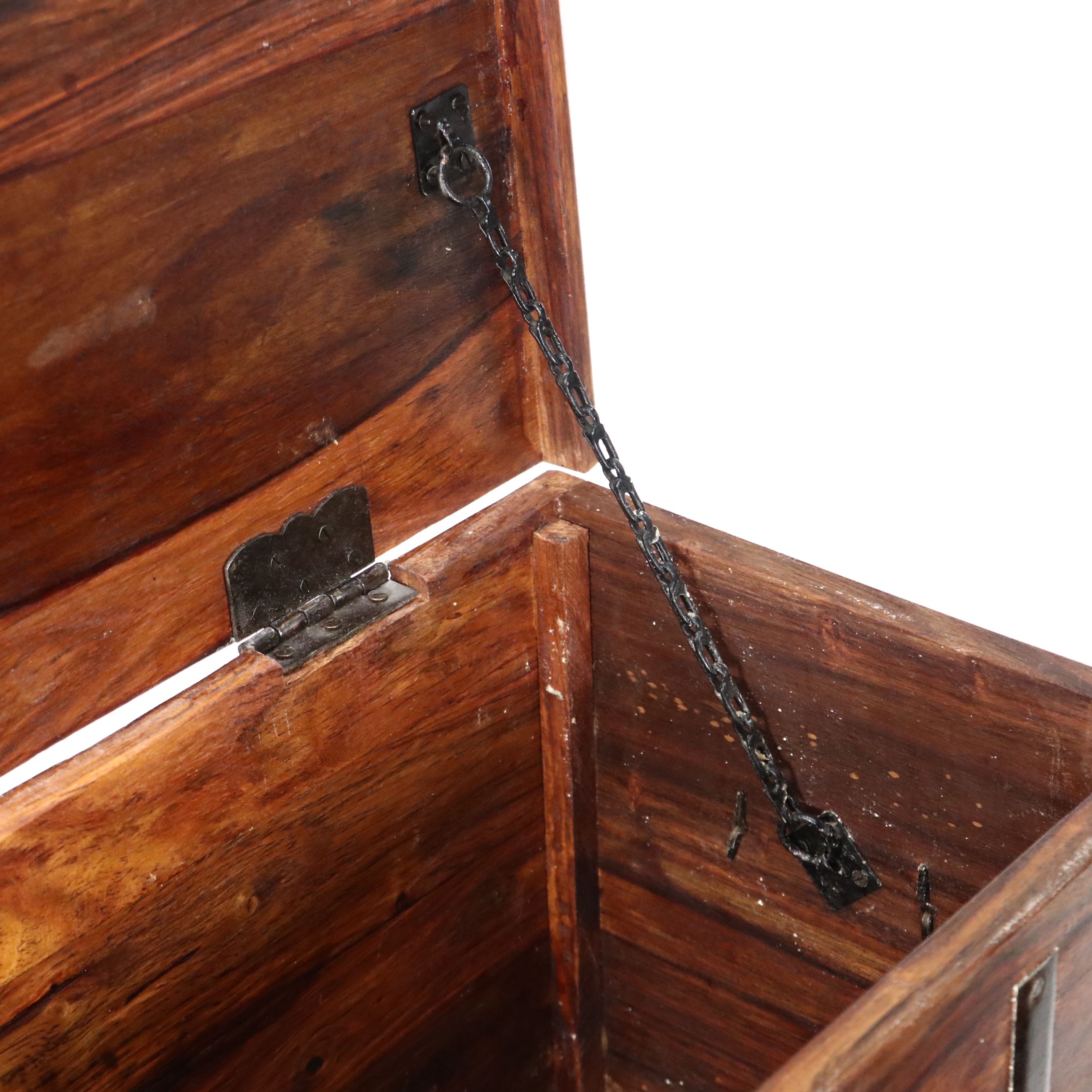 Set of Three Rustic Style Iron Bound Wood Trunks, Late 20th Century