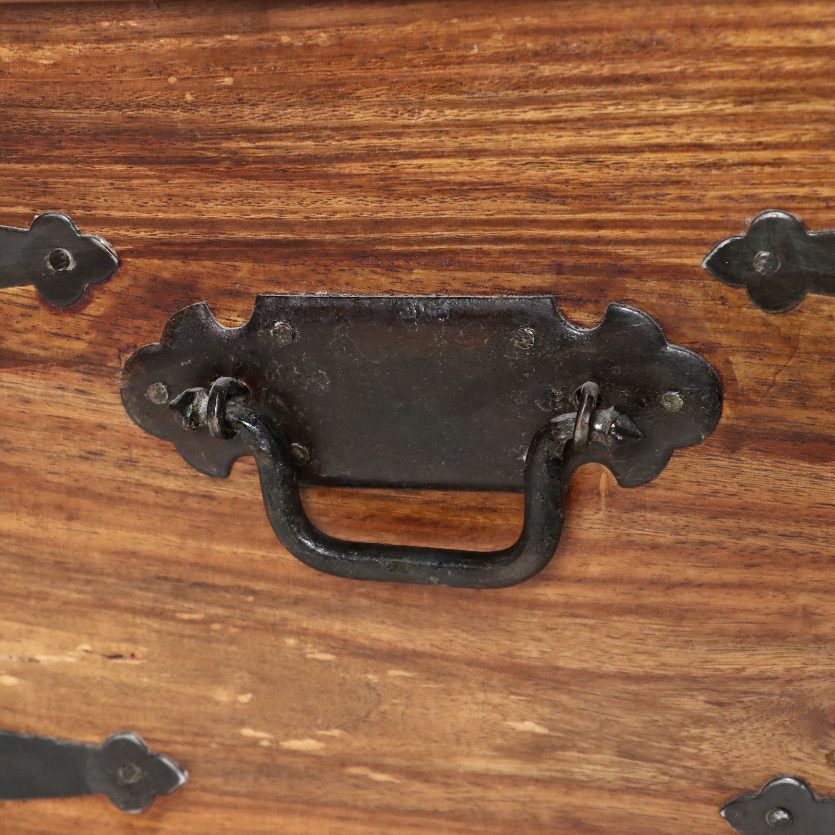 Set of Three Rustic Style Iron Bound Wood Trunks, Late 20th Century