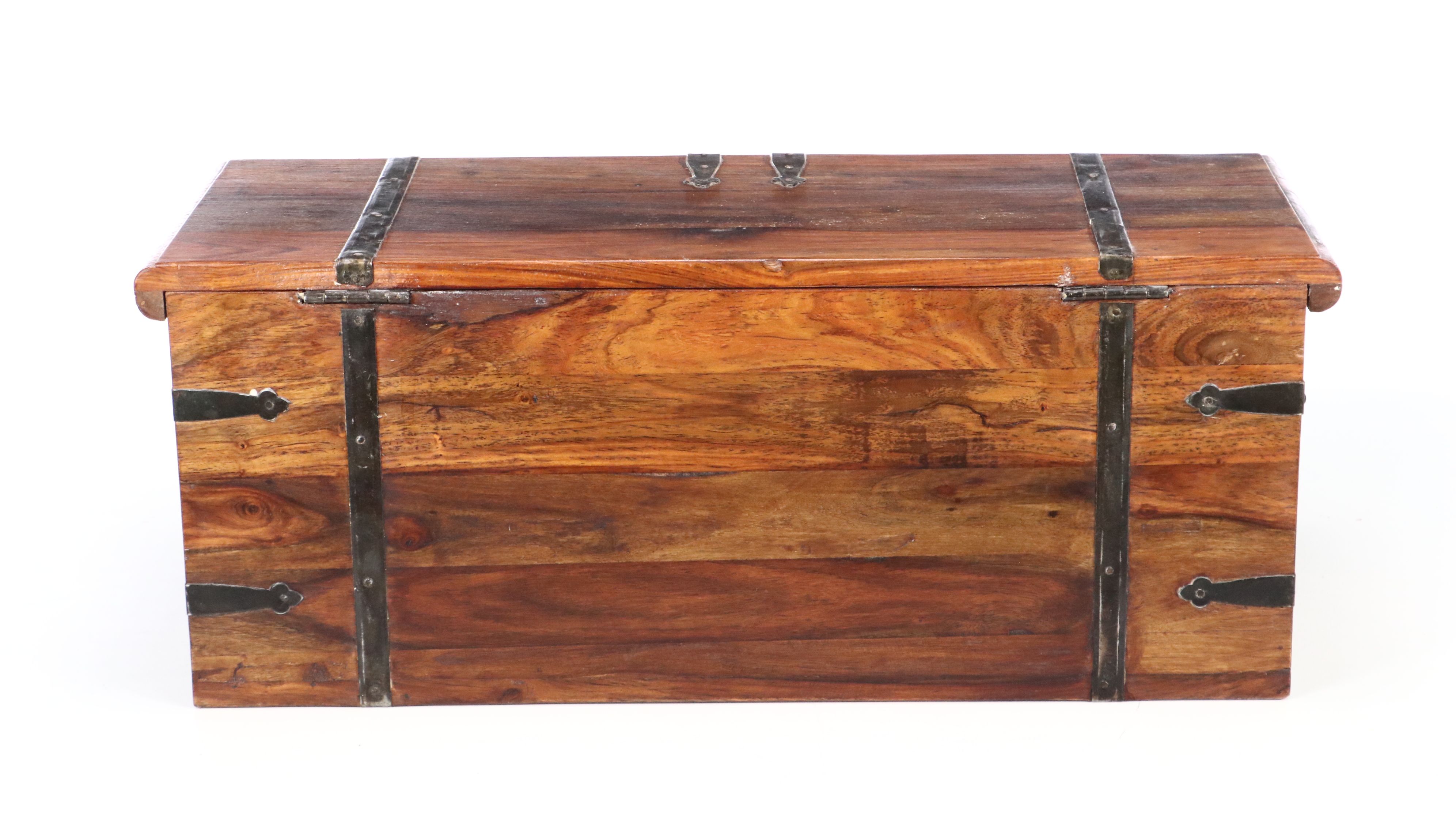 Set of Three Rustic Style Iron Bound Wood Trunks, Late 20th Century