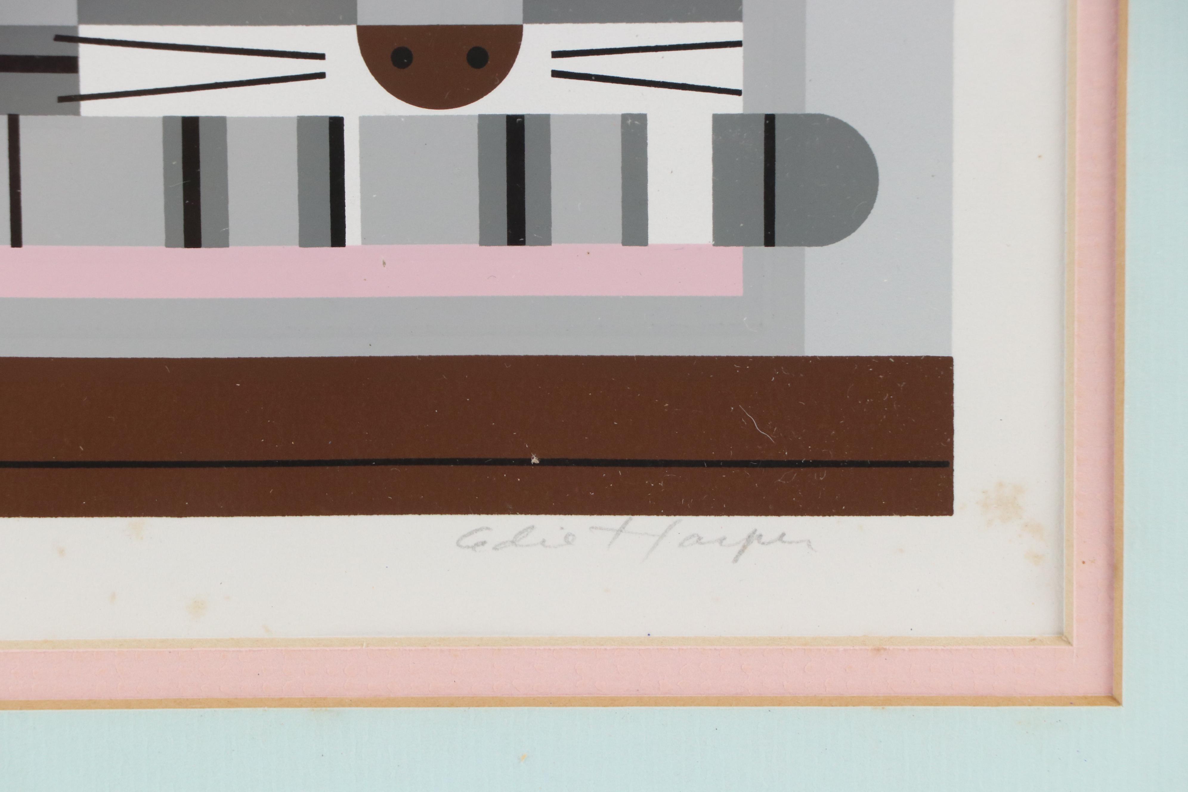 Edie Harper Serigraph "Cat and House," 1985