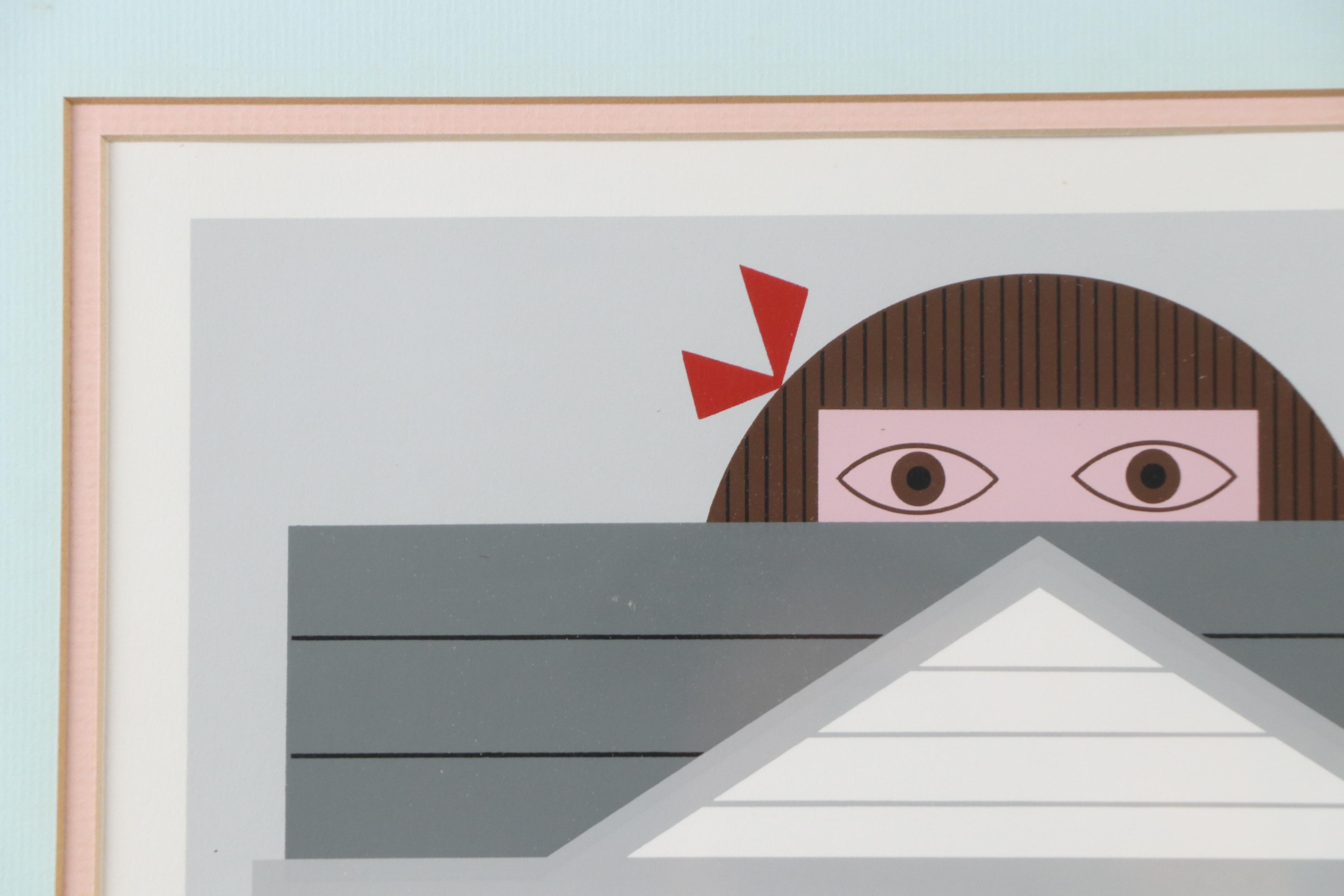 Edie Harper Serigraph "Cat and House," 1985