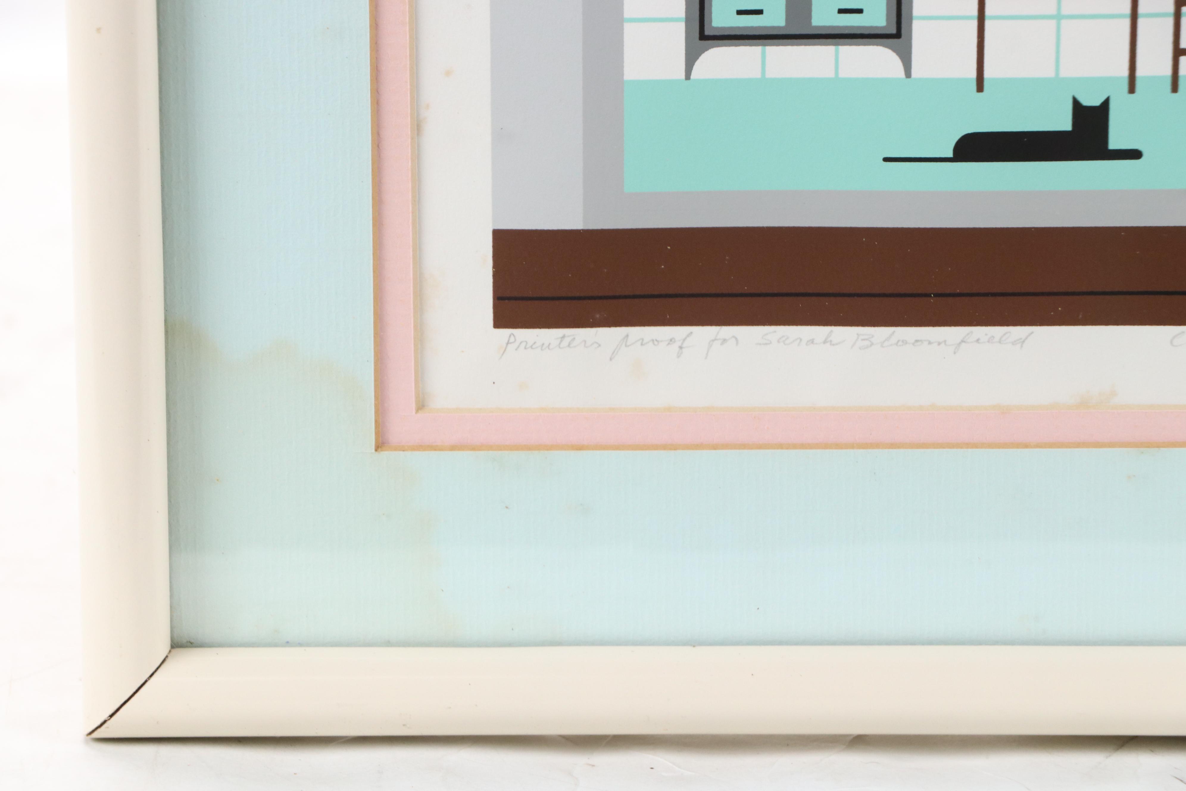 Edie Harper Serigraph "Cat and House," 1985