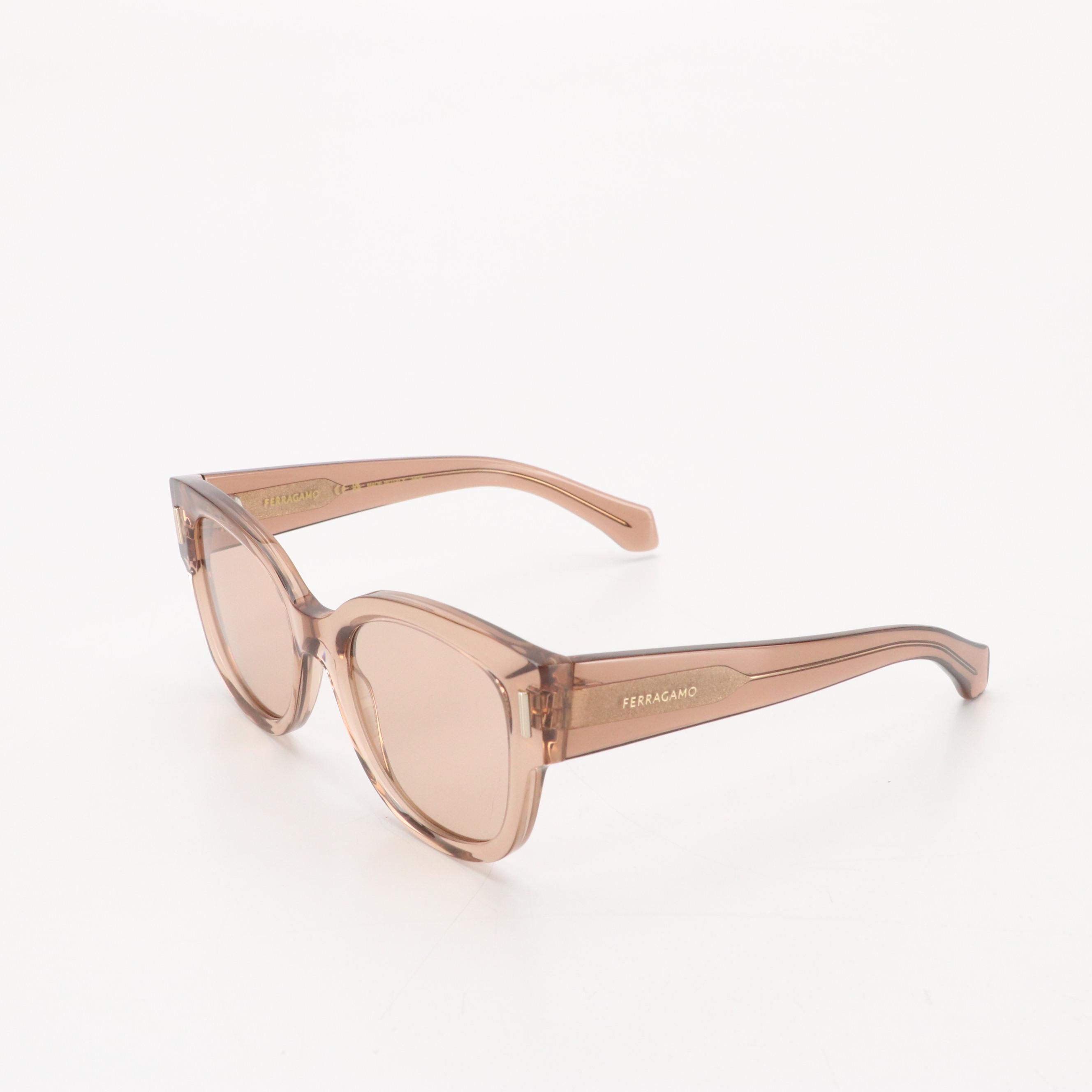 Salvatore Ferragamo SF2007S Transparent Pink Round Sunglasses with Case and Box